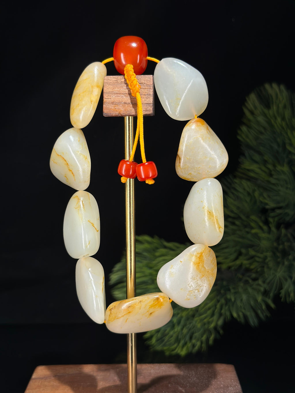新疆和田玉白玉洒金皮精品原籽手串（9颗）（yc681880）