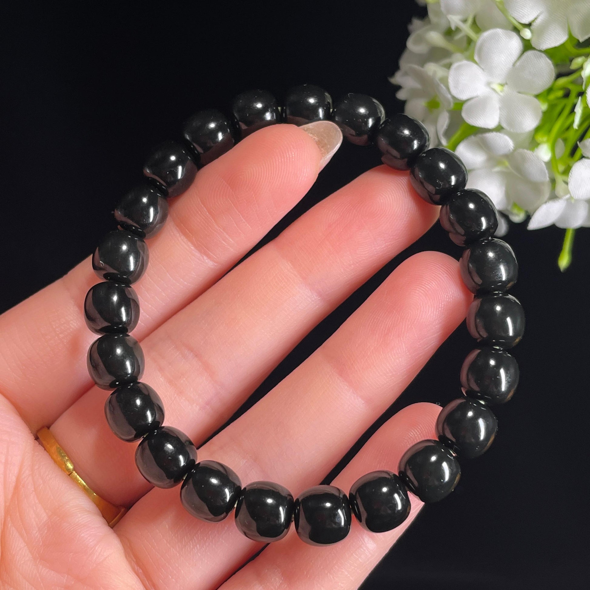 新疆天然和田玉“暗夜流光”黑青手串（yc328948）