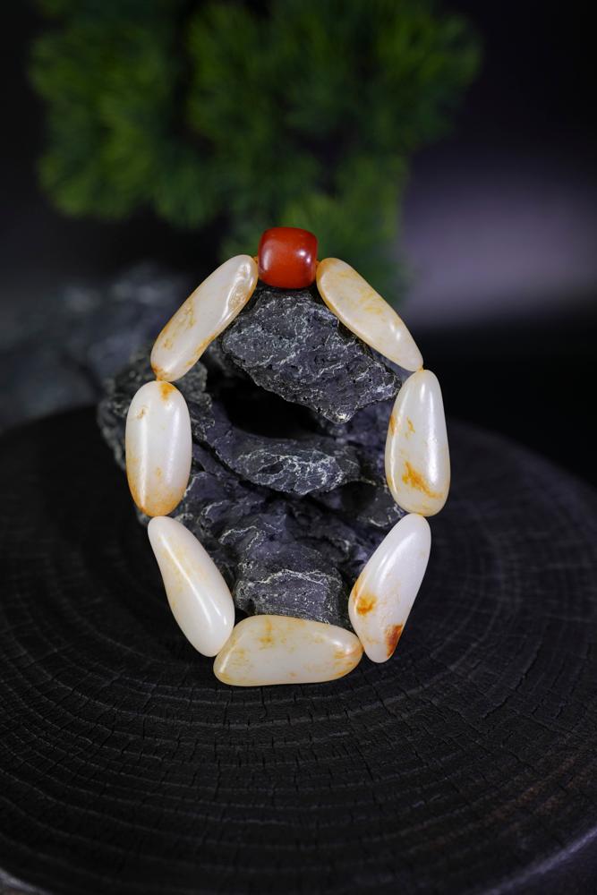 新疆和田玉白玉洒金皮籽料手串（原籽无修）（yc229751）