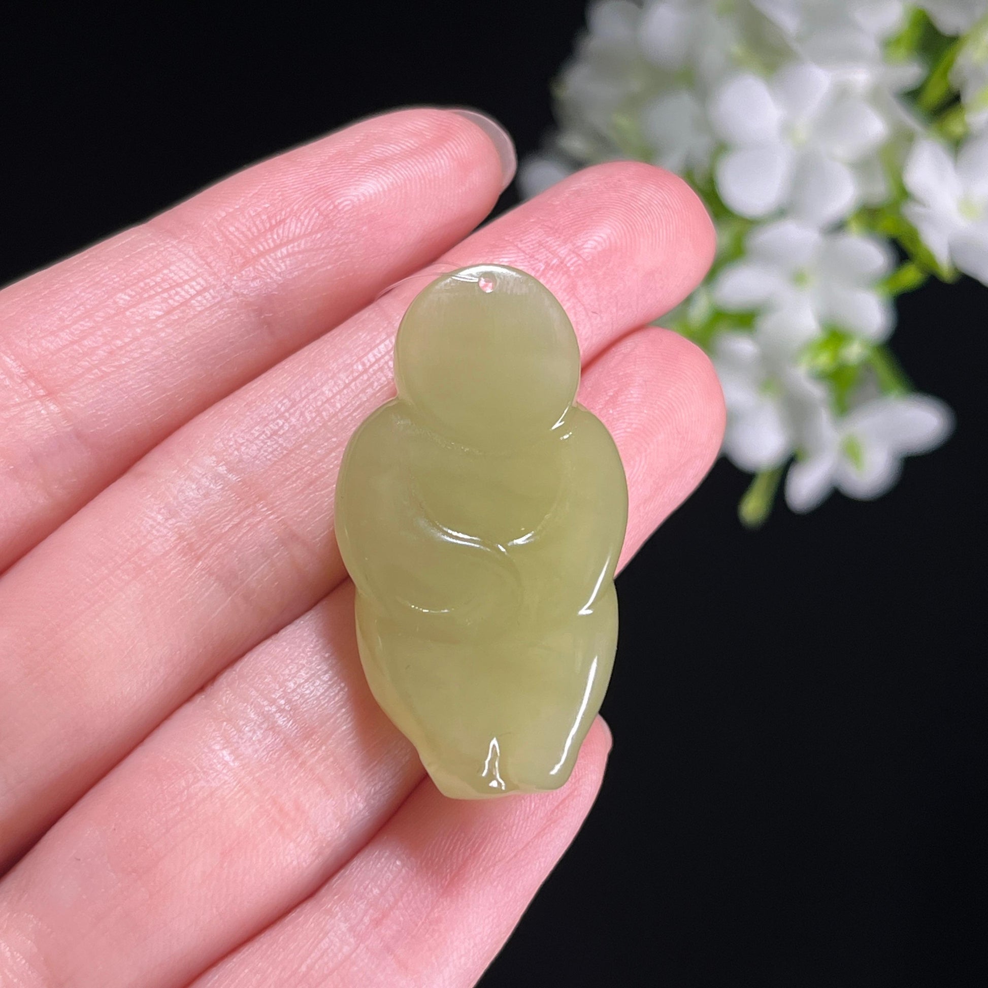 新疆天然和田玉若羌黄口弥勒佛雕刻挂件（yc367254）