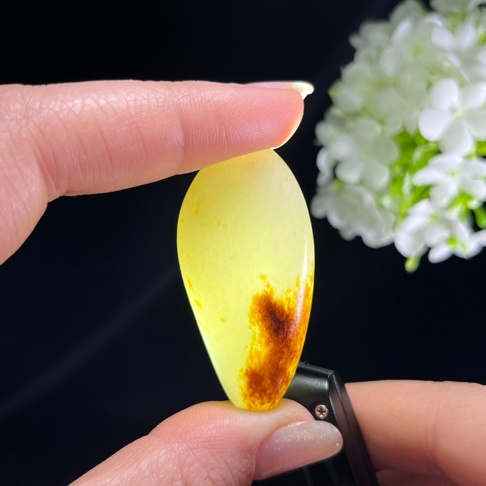 和田玉白玉“枫桥渔火”洒金皮聚红皮籽料（yc356725）