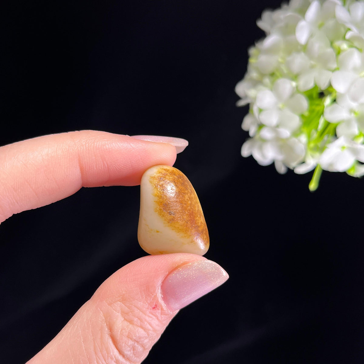 和田玉白玉“赤影浮霜”洒金聚黄皮籽料（yc354542）