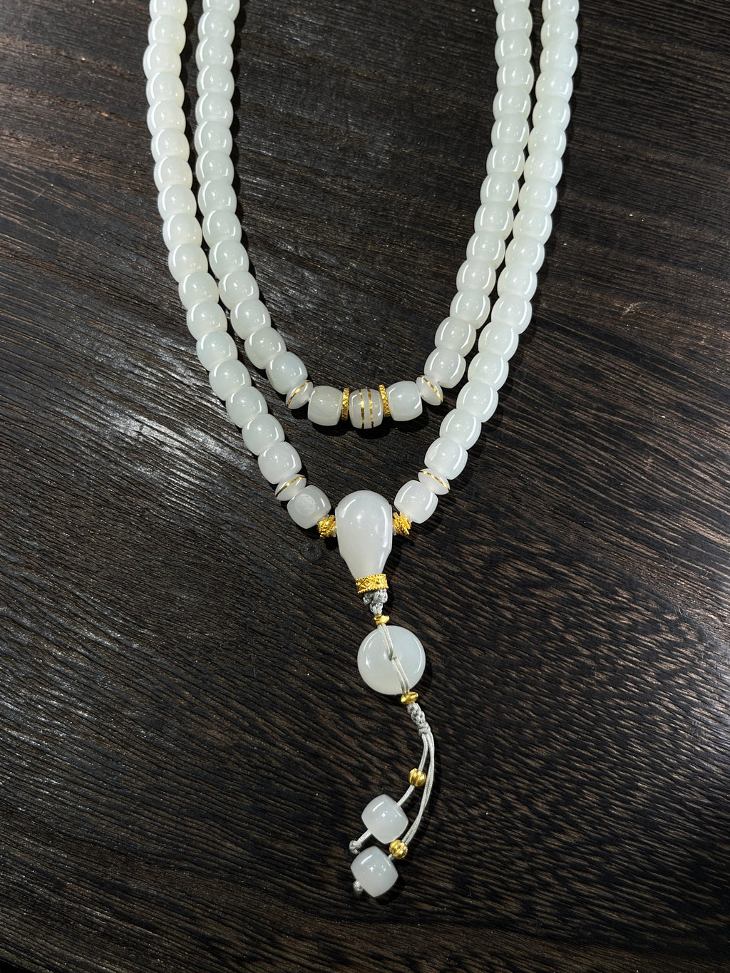 18k错金工艺和田玉羊脂白珠串13（130颗）（yc210489）