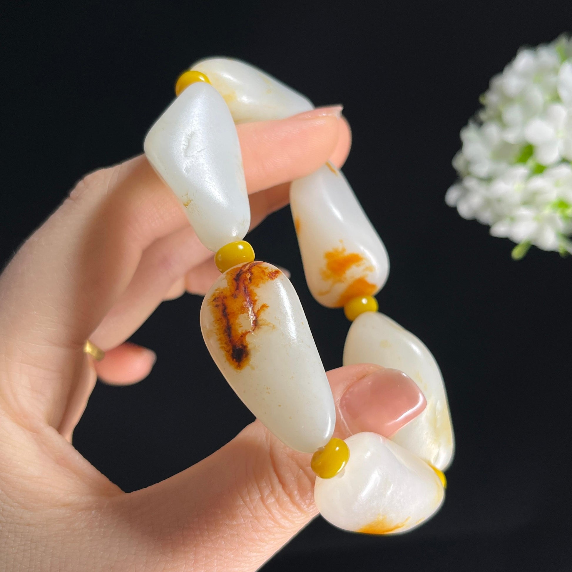 和田玉白玉洒金皮籽料手串（yc287881）