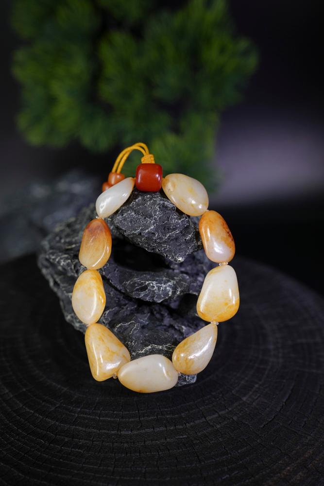 新疆和田玉白玉洒金皮籽料手串（原籽无修）（yc229763）