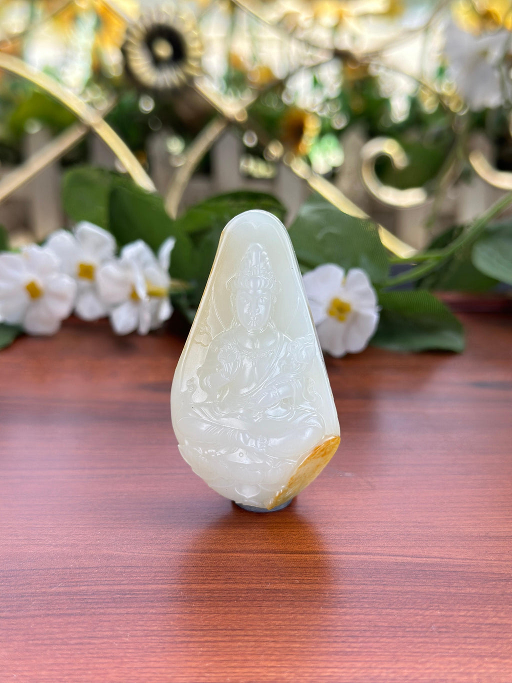 新疆和田玉精品白玉洒金皮籽料观音挂件（yc707931）