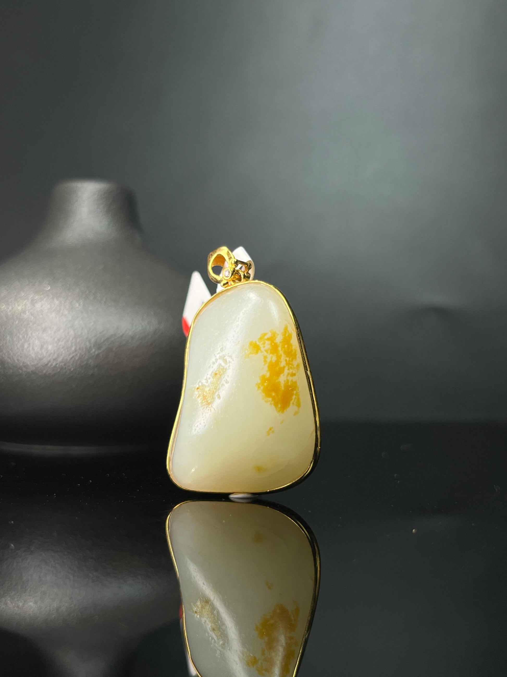 新疆和田玉籽料原石洒金皮18k金镶玉吊坠9（yc243626）