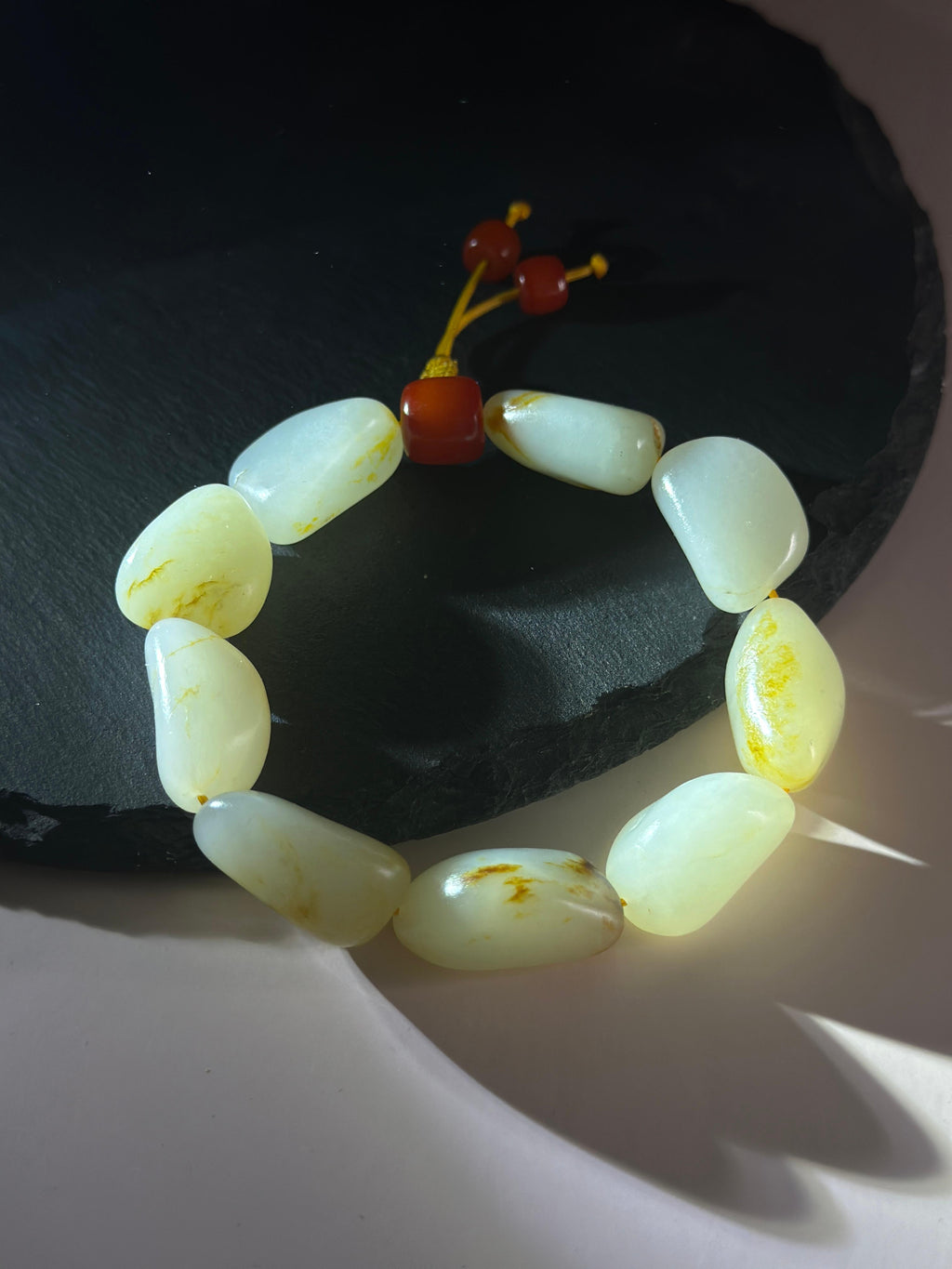 新疆和田玉珍品洒金洒红皮原籽手串（9颗）（yc748599）