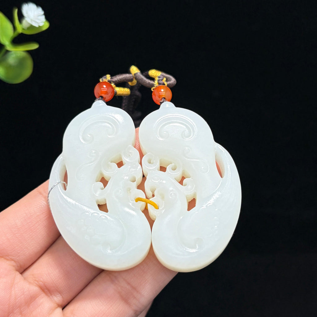 和田羊脂白玉龙凤对牌（yc781437）