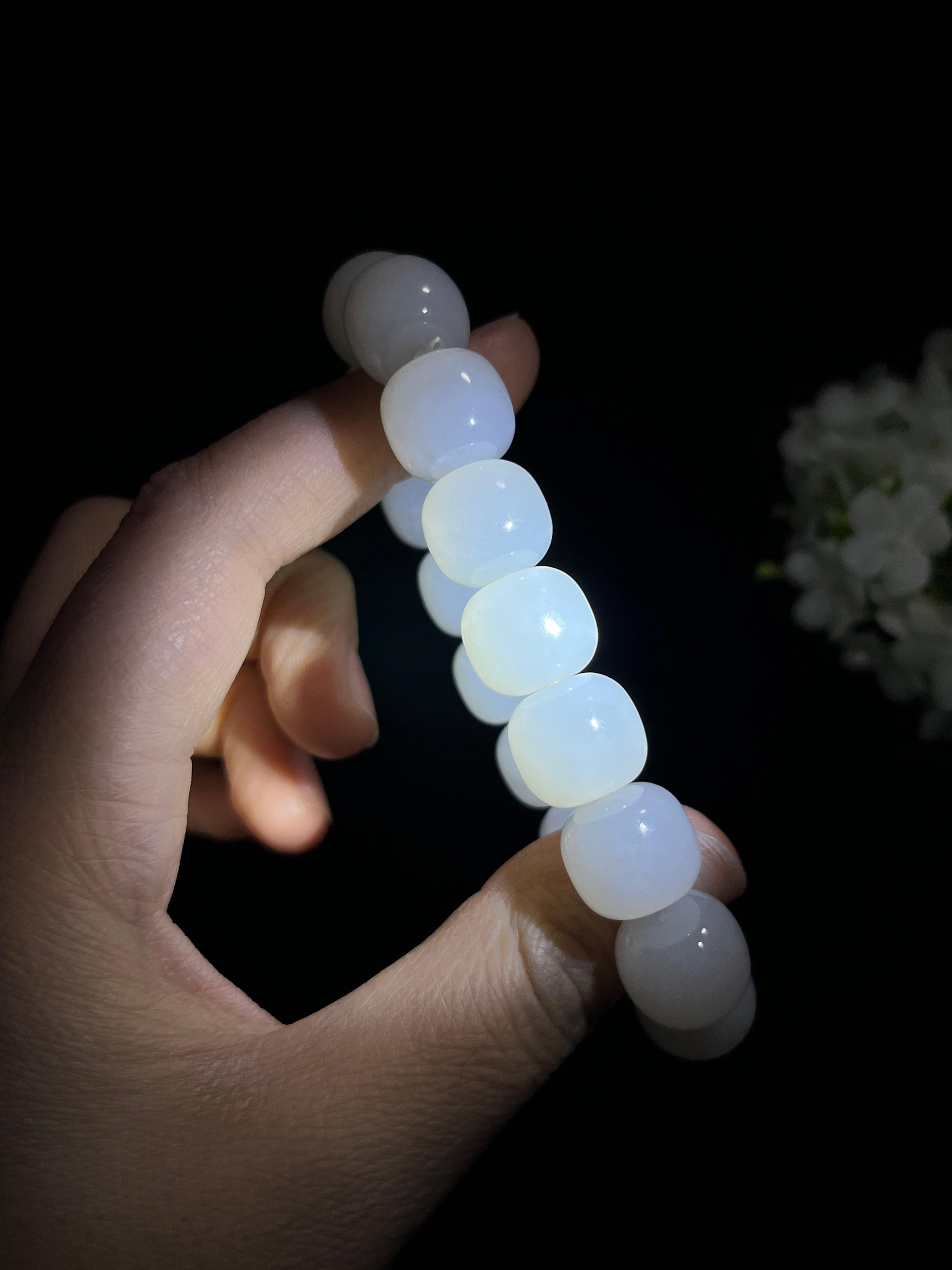 新疆天然和田玉白玉老型珠手串（yc258304）