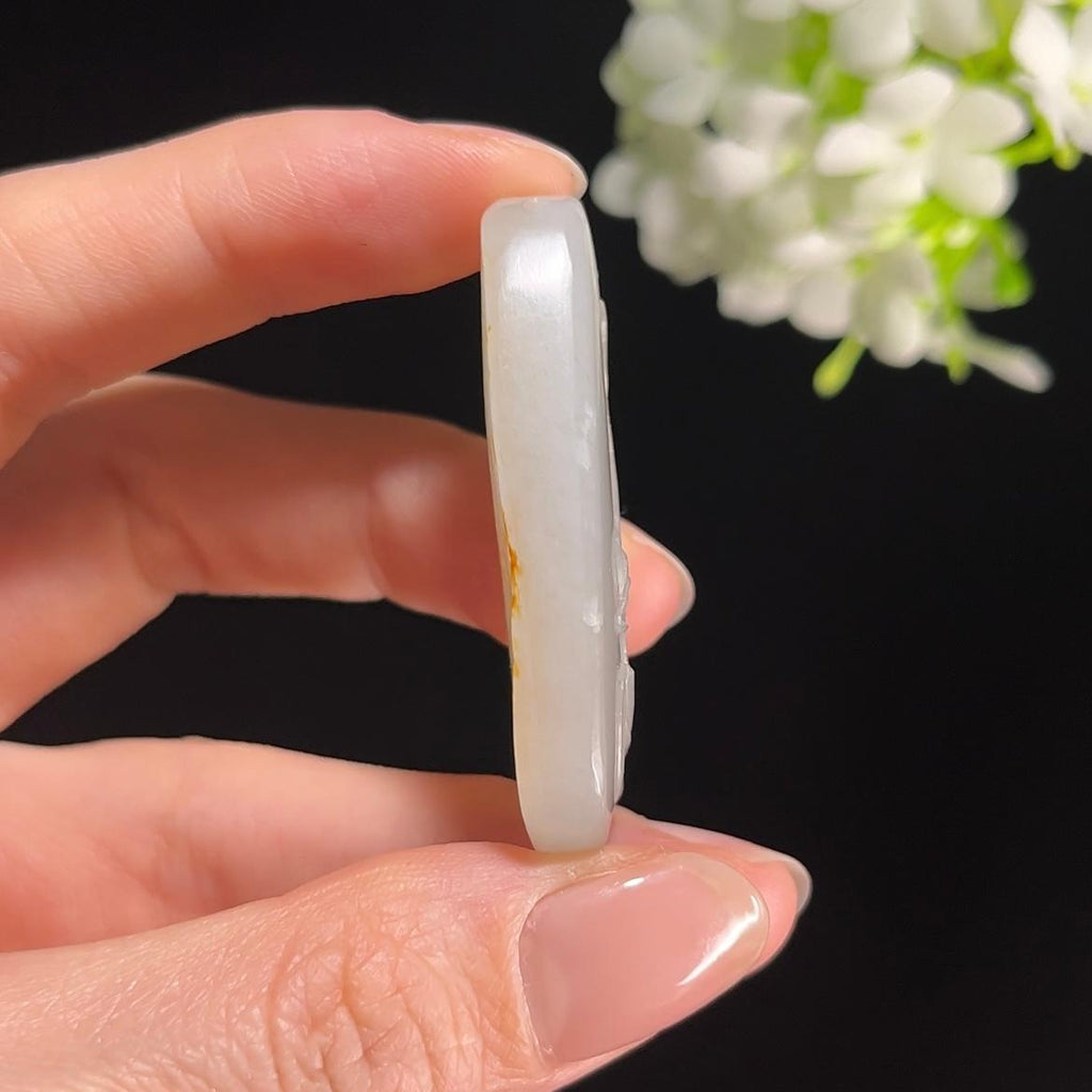 和田玉青花料洒金皮“兰花韵”籽料雕刻挂件（yc284640）