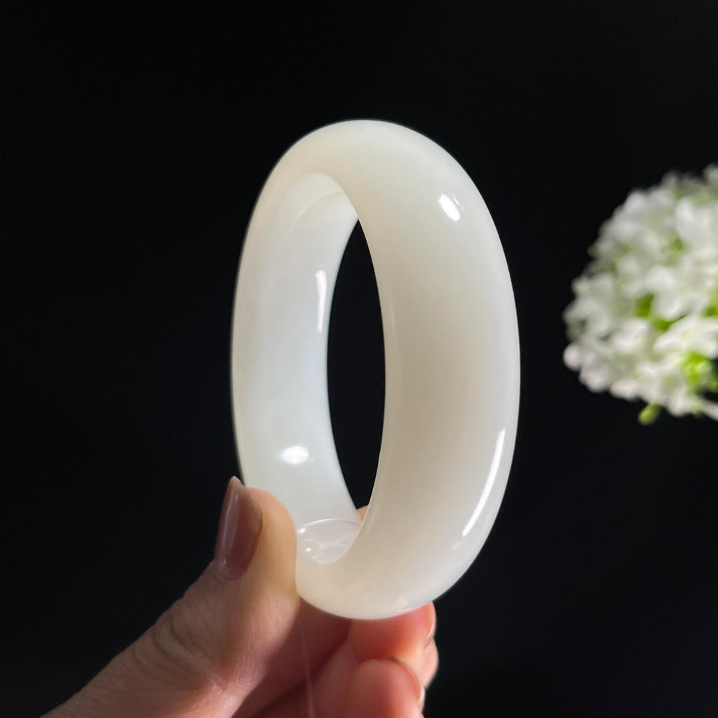 新疆天然和田玉“玉露素环”白玉手镯（卡57）（yc284944）