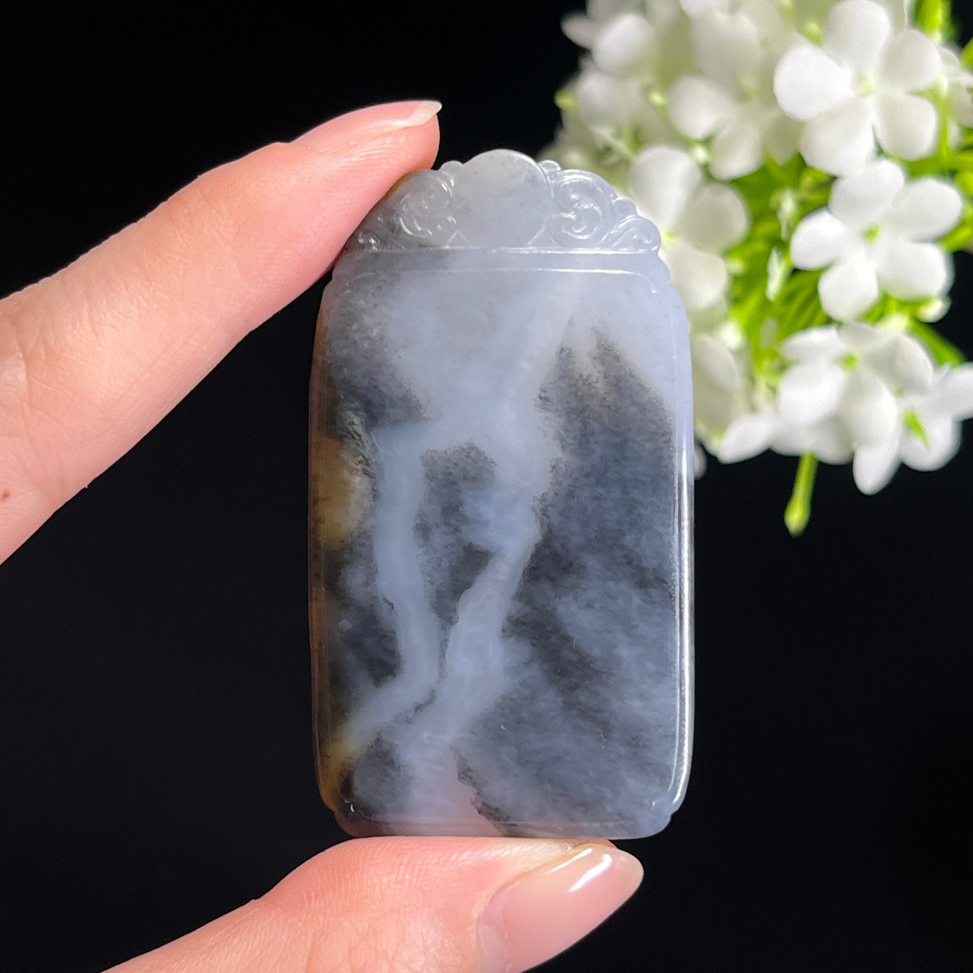 天然和田玉“飞龙在天”籽料青花平安无事牌（yc339121）