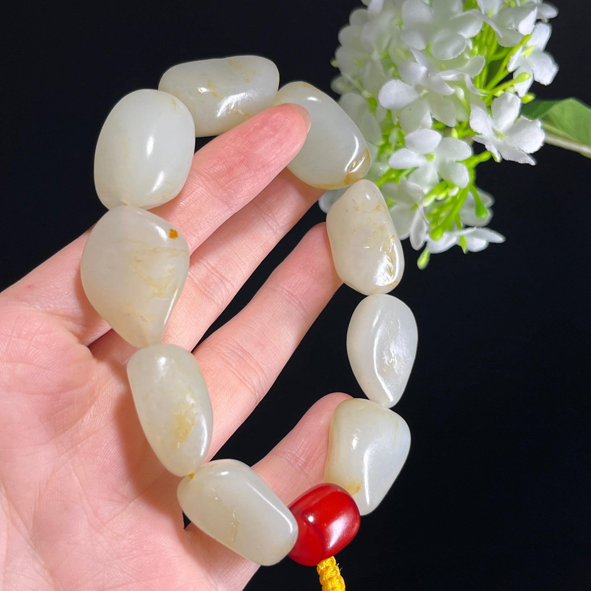 和田玉白玉青白玉洒金皮籽料原籽手串（yc347506）