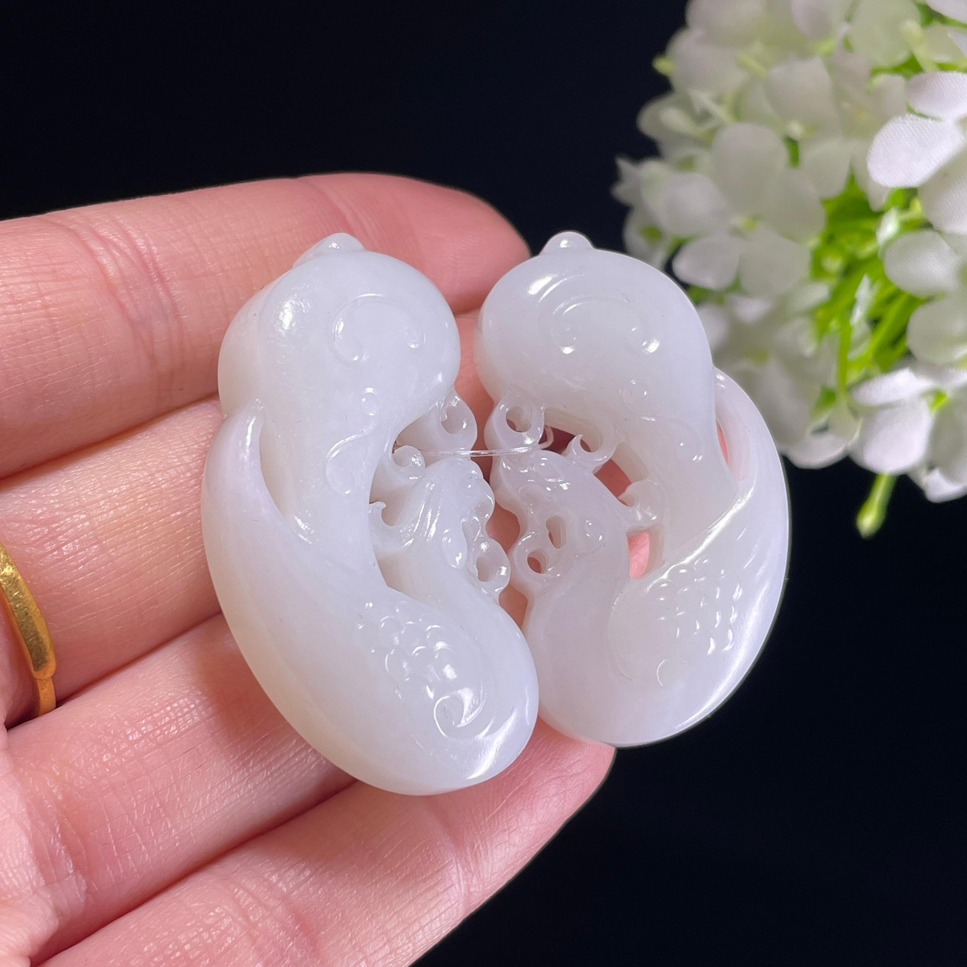 新疆天然和田玉白玉龙凤对牌（yc342091）