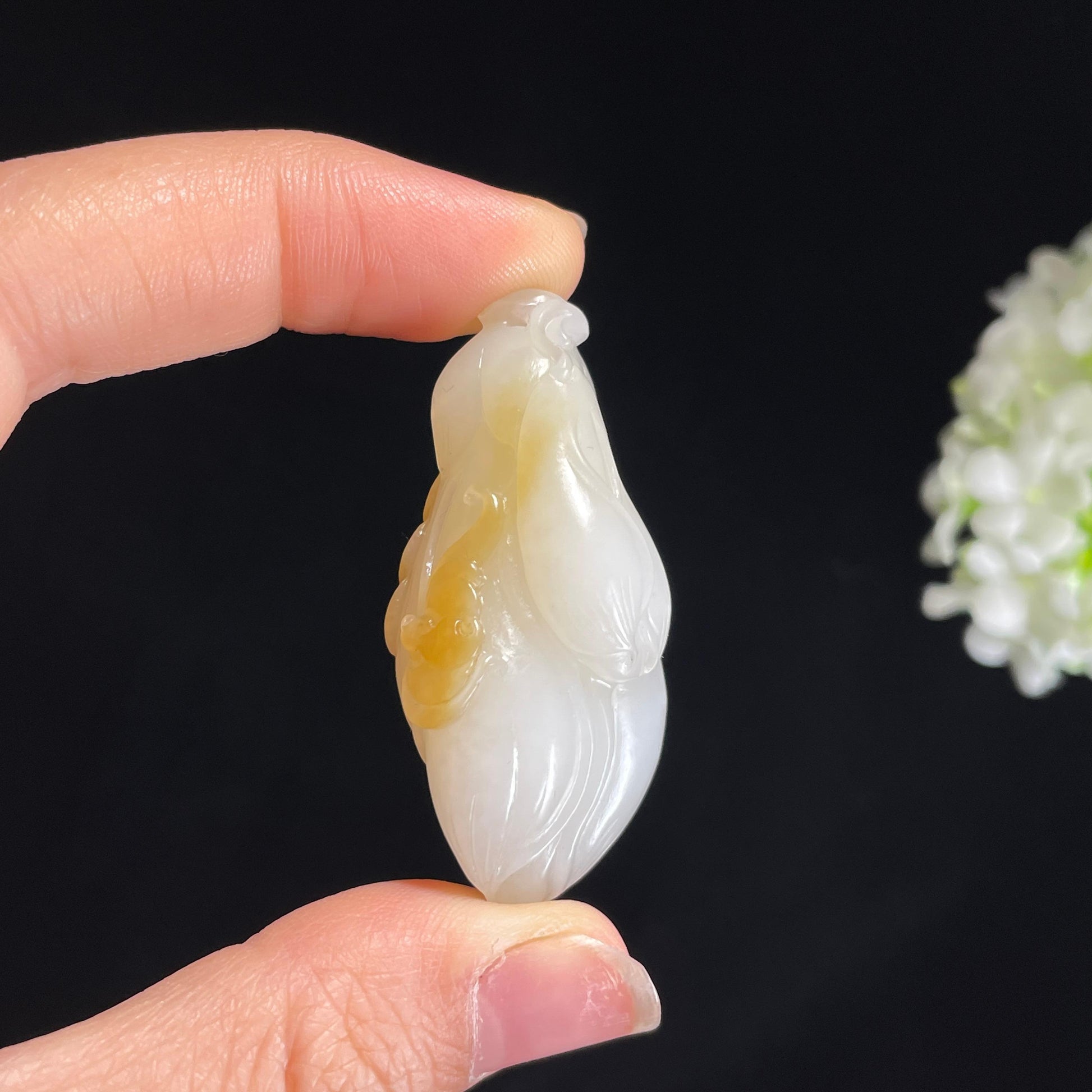 和田玉糖白玉兰花挂件（yc427033）
