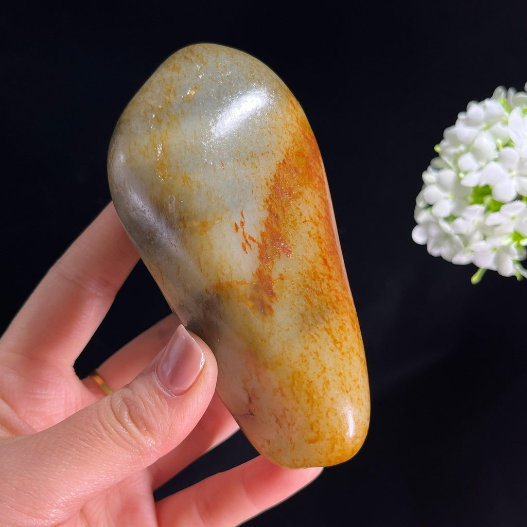 和田玉青花洒金聚红皮“青花染金霞”籽料原石（yc286004）