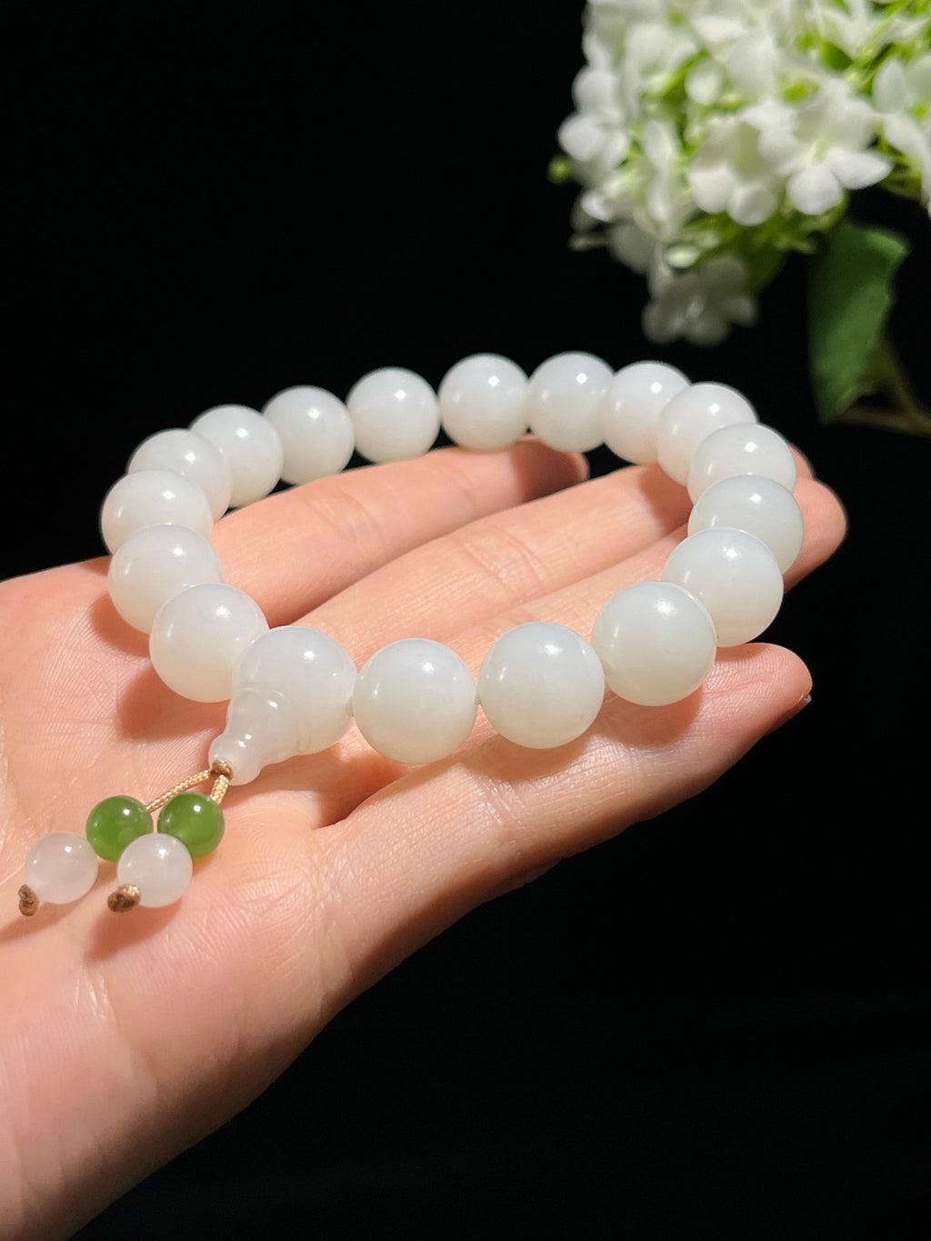 新疆天然和田玉羊脂白玉手串中国风（yc258425）