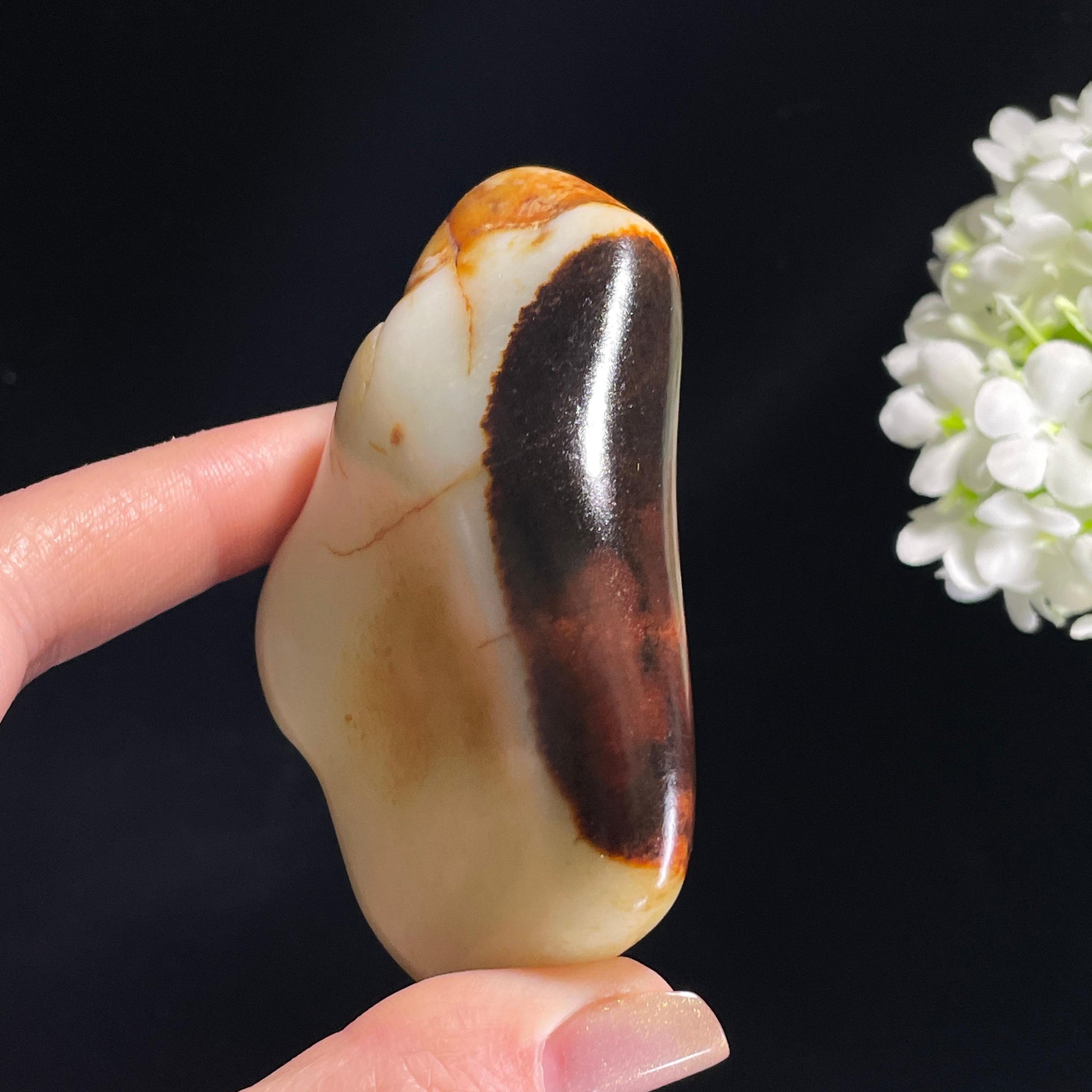 和田玉白玉“丹澜截峰”洒金黑红皮籽料（yc368400）