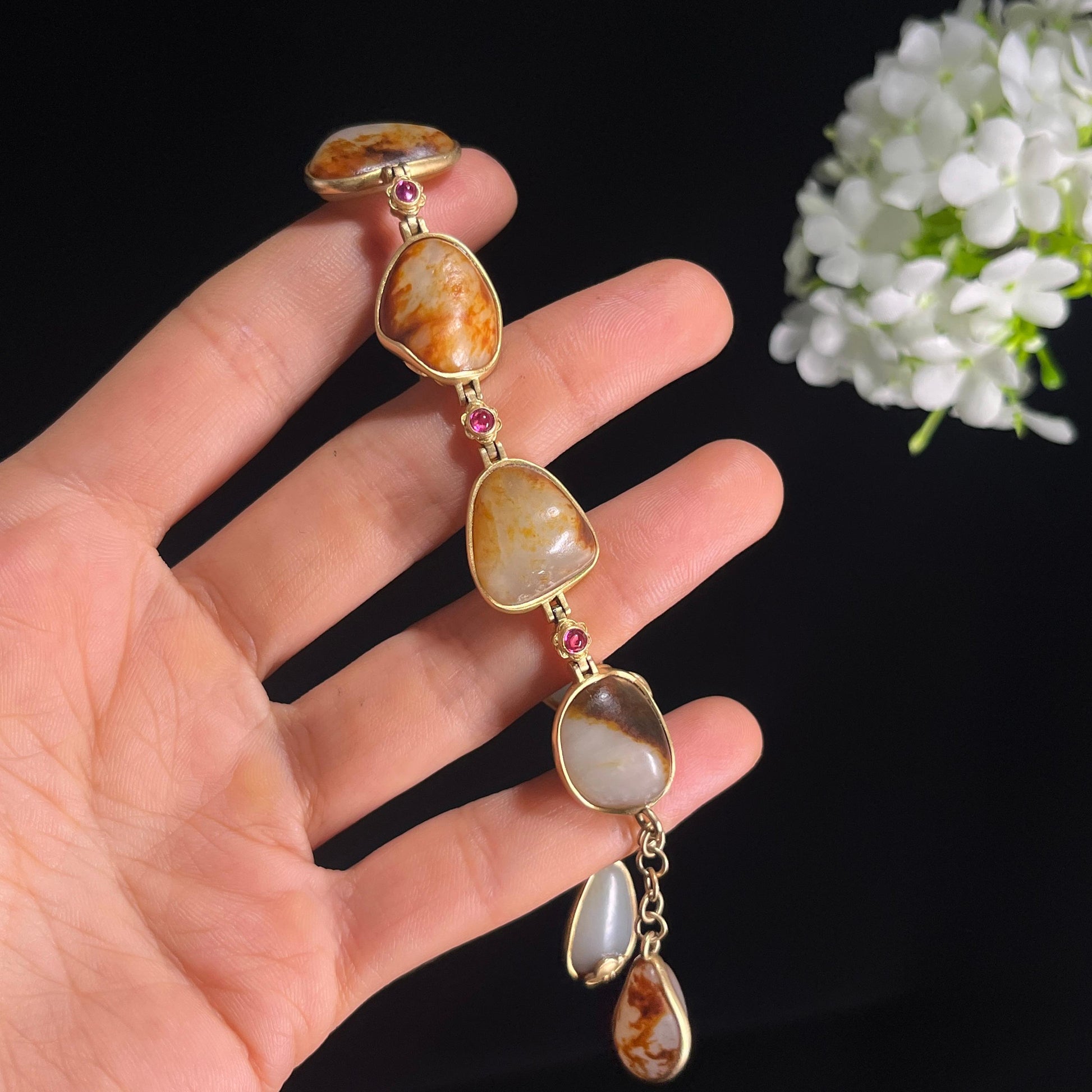 18k金镶玉精品籽料原石手串（金15g）（yc288831）