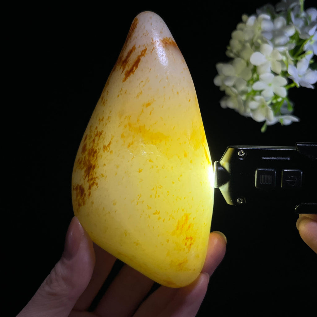 和田玉暖白种“烟霞金峰”通体洒金皮籽料（yc350627）