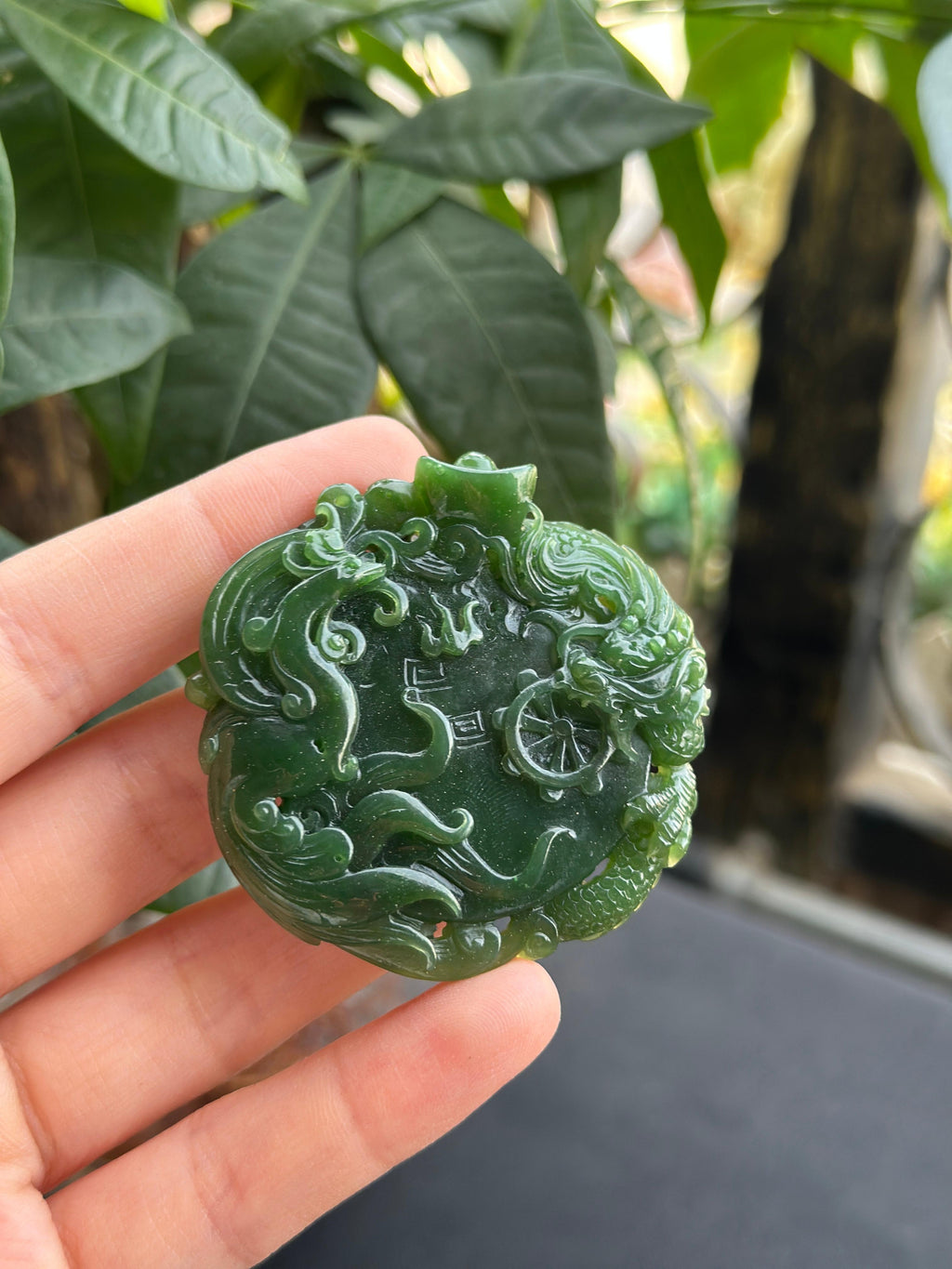 和田玉碧玉龙凤呈祥挂件（yc705032）