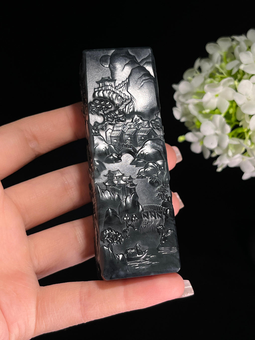 和田玉青花山水印章（yc244630）