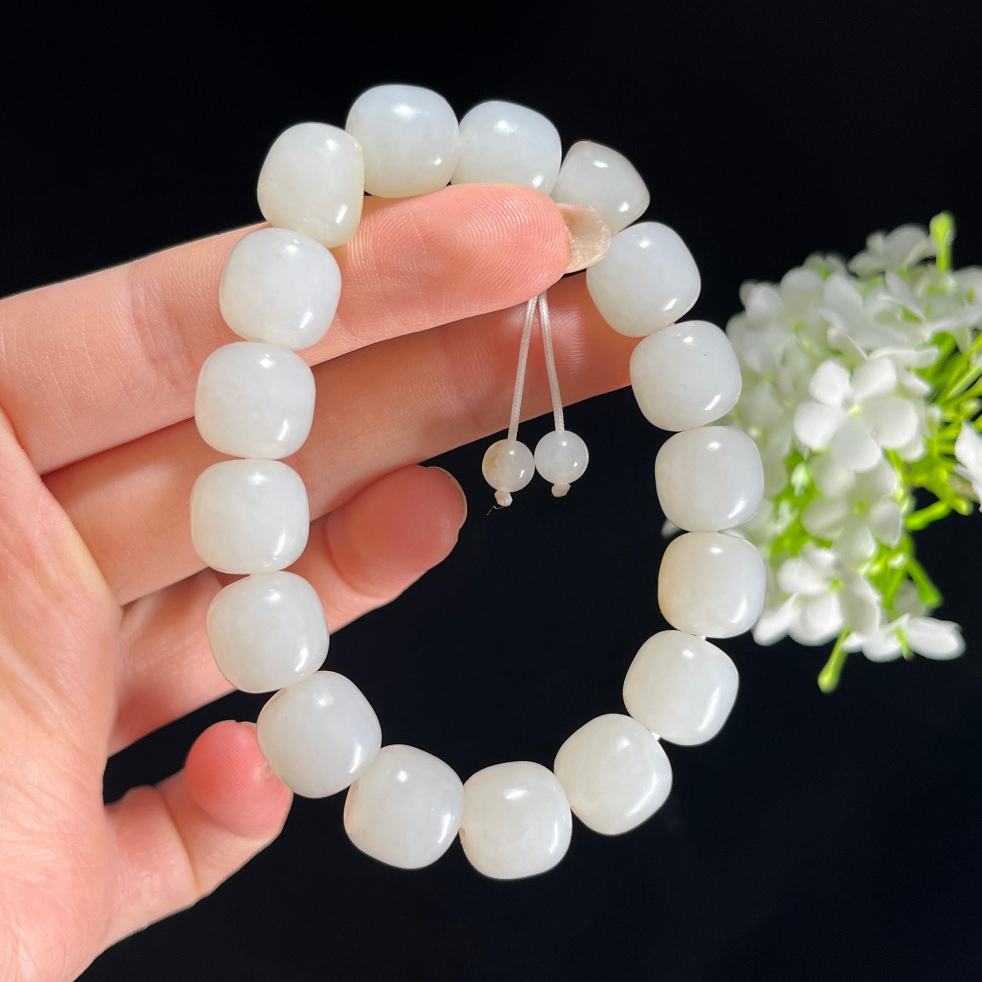 新疆天然和田玉白玉洒金洒红皮籽料老型珠手串（16颗）（yc396617）