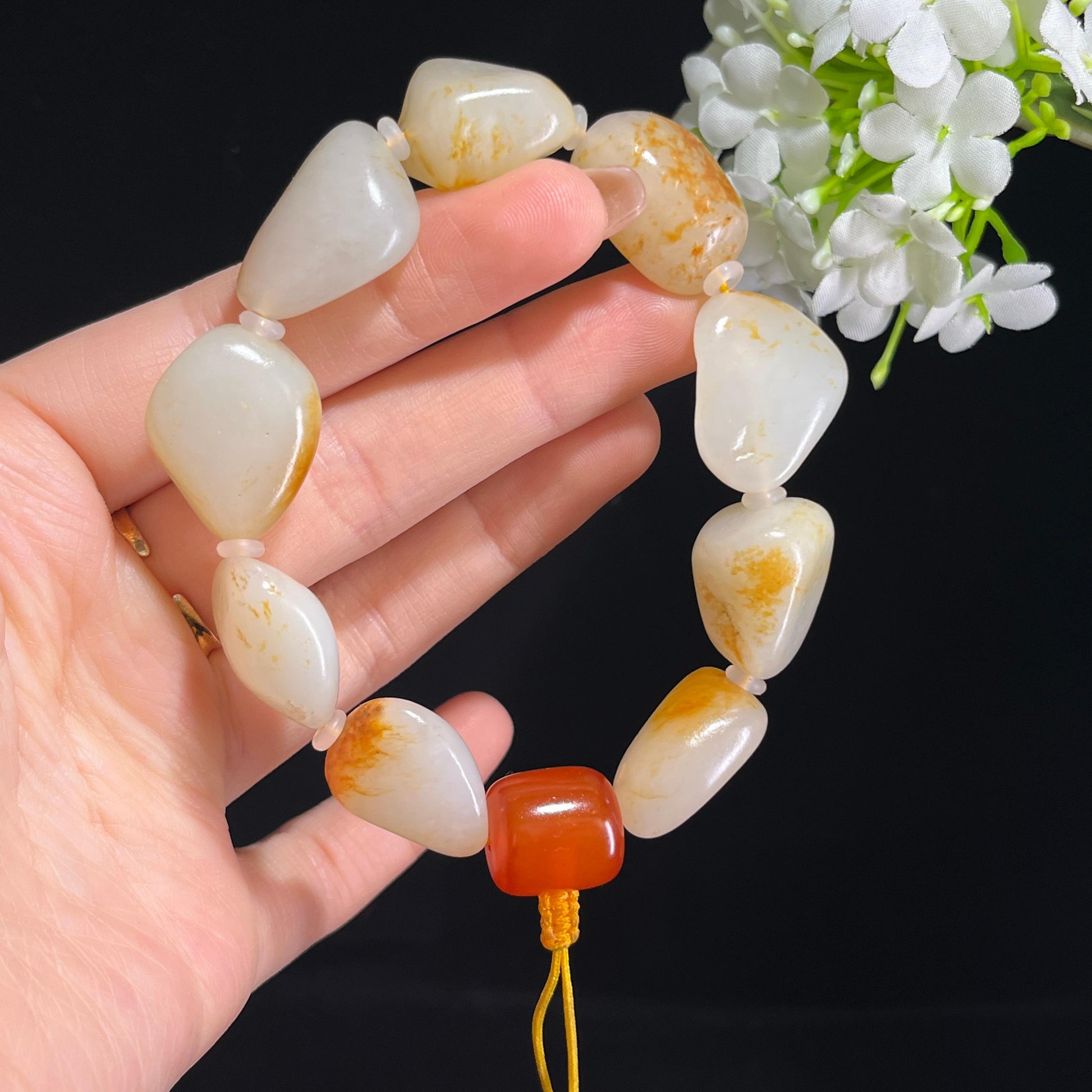 和田玉白玉红皮原籽手串（yc381693）