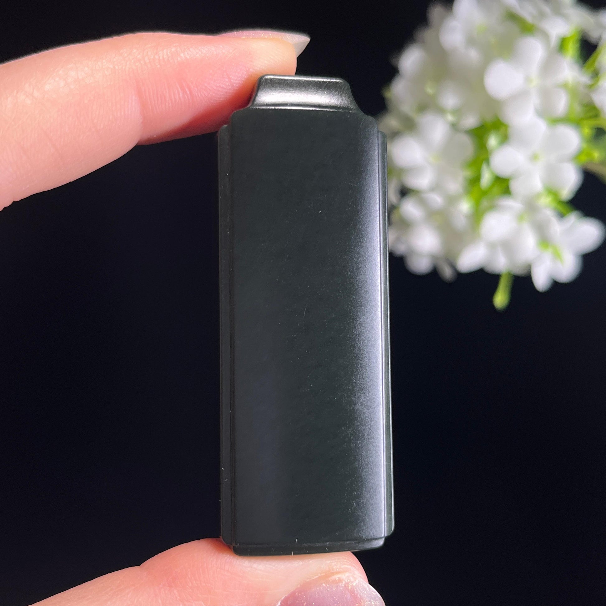 新疆天然和田玉“玄璧守心”黑青平安无事牌（yc330219）