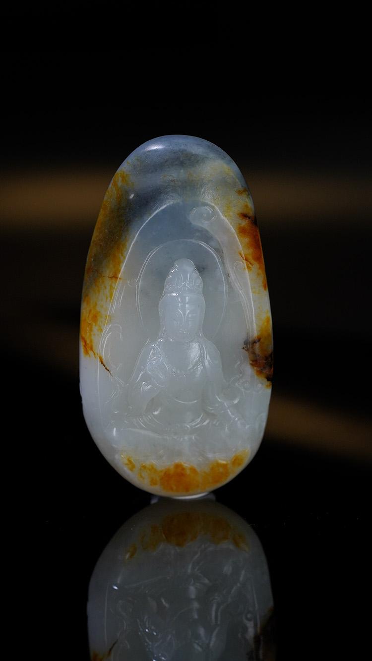 新疆和田玉特色三彩观音挂件（yc248586）