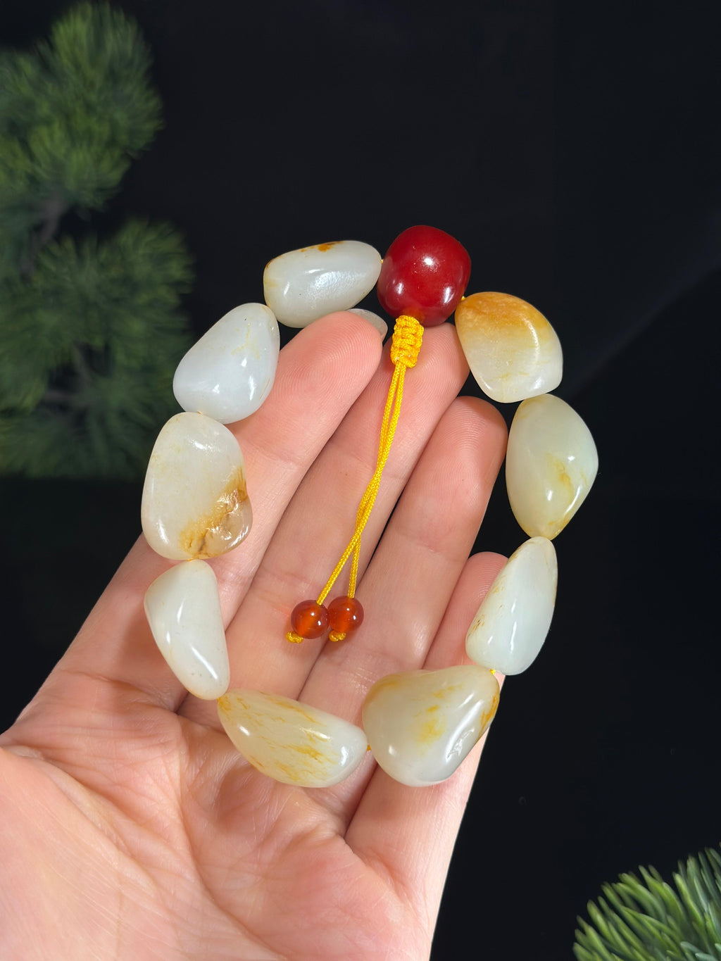 广告流，新疆和田玉红皮洒金皮原籽手串（9颗）（yc460612）