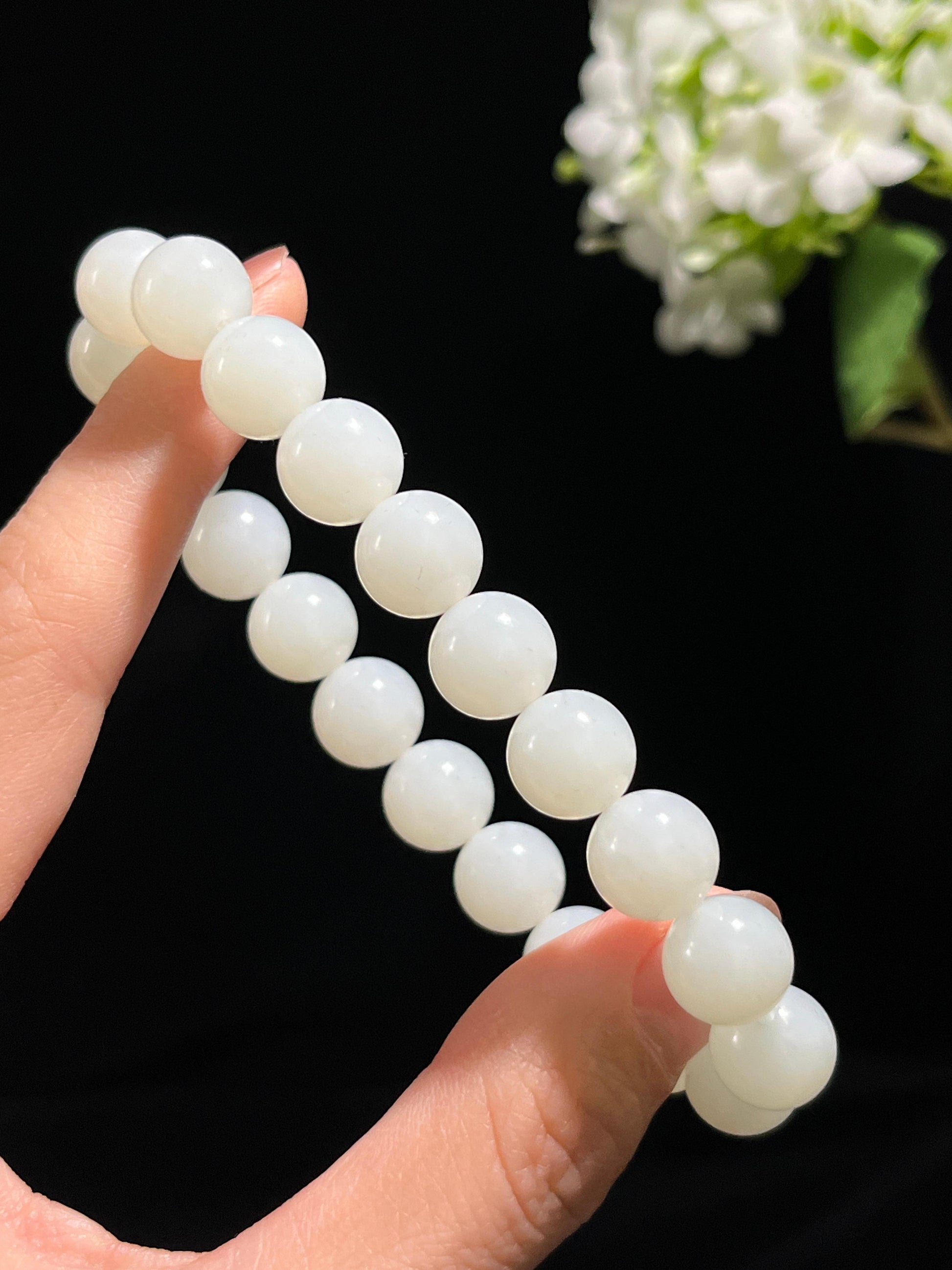 新疆天然和田玉白玉圆珠手串（yc258298）