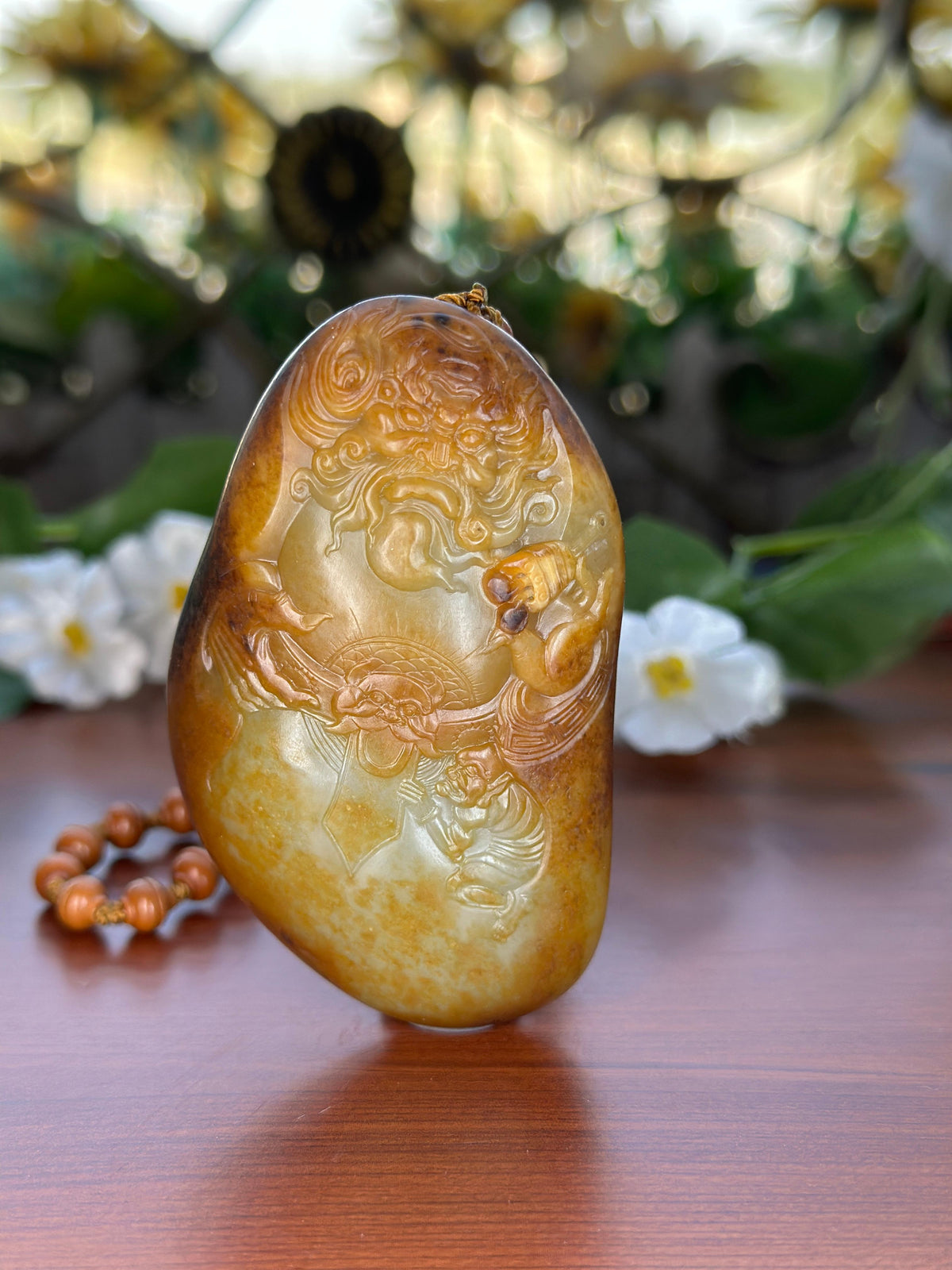 新疆和田玉珍品红皮籽料钟馗手把件（yc710523）