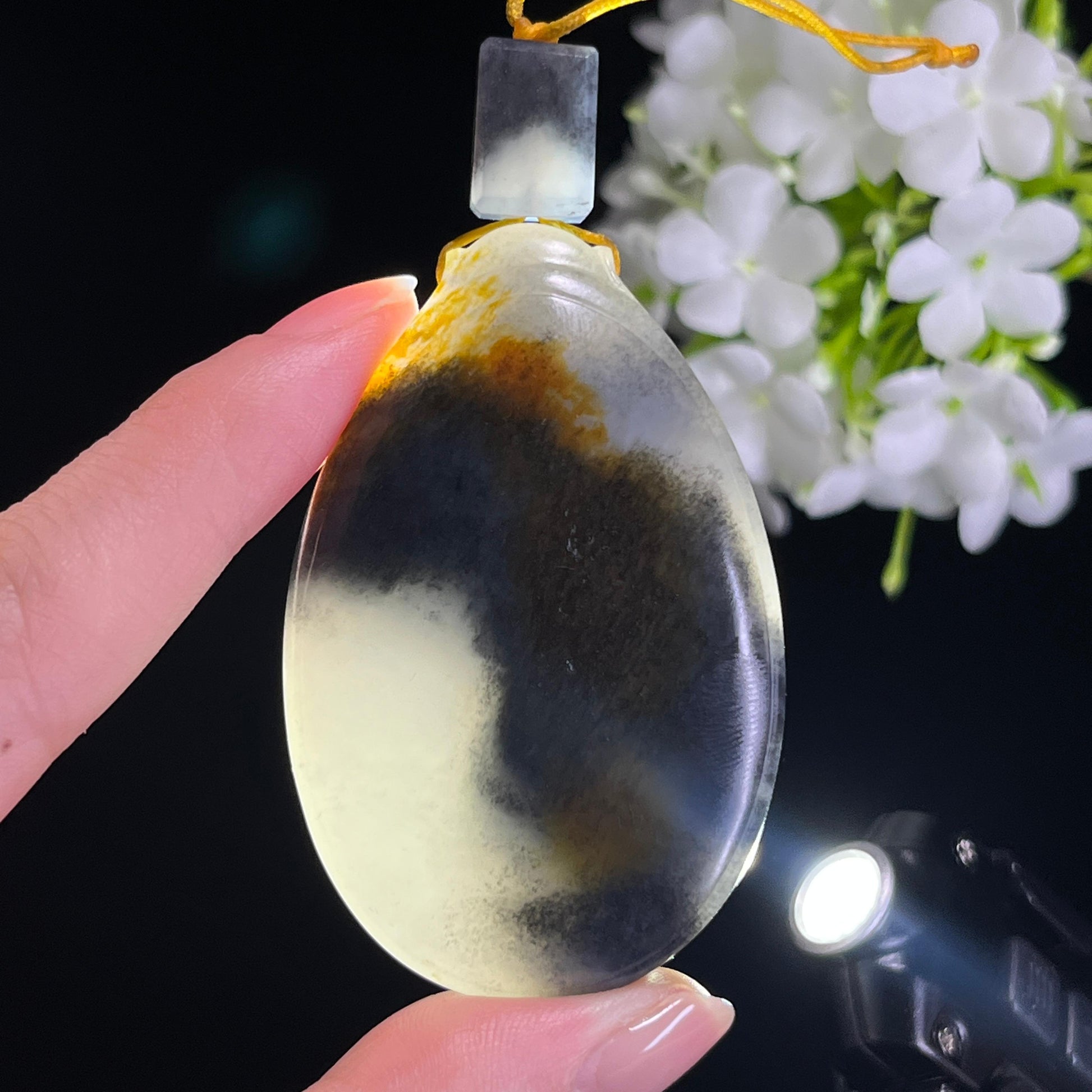 天然和田玉籽料青花洒金皮平安无事牌（yc339125）