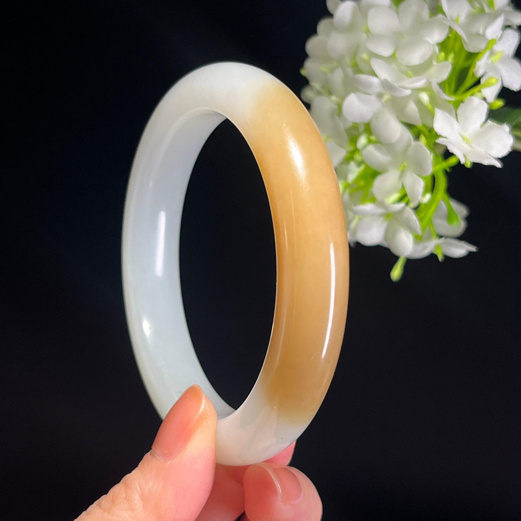 新疆天然和田玉且末料糖白玉手镯（卡59）（yc342609）