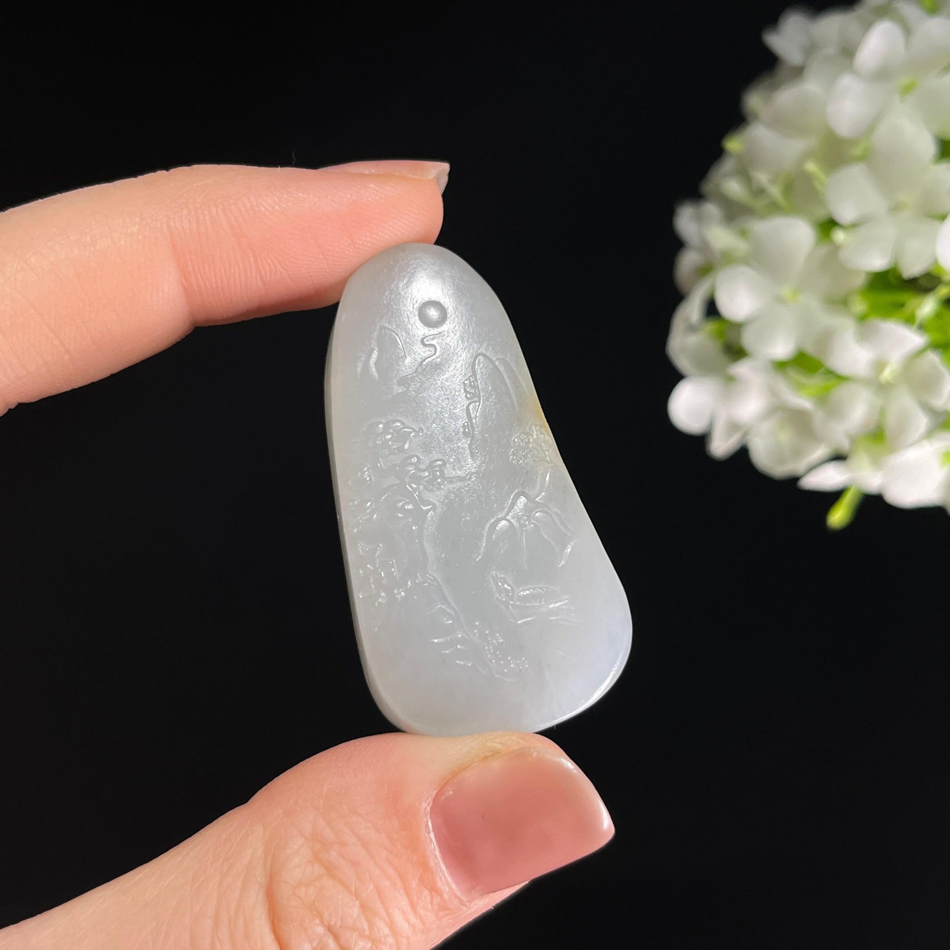 和田玉青花料洒金皮“轻舟过万重”籽料雕刻挂件（yc284639）