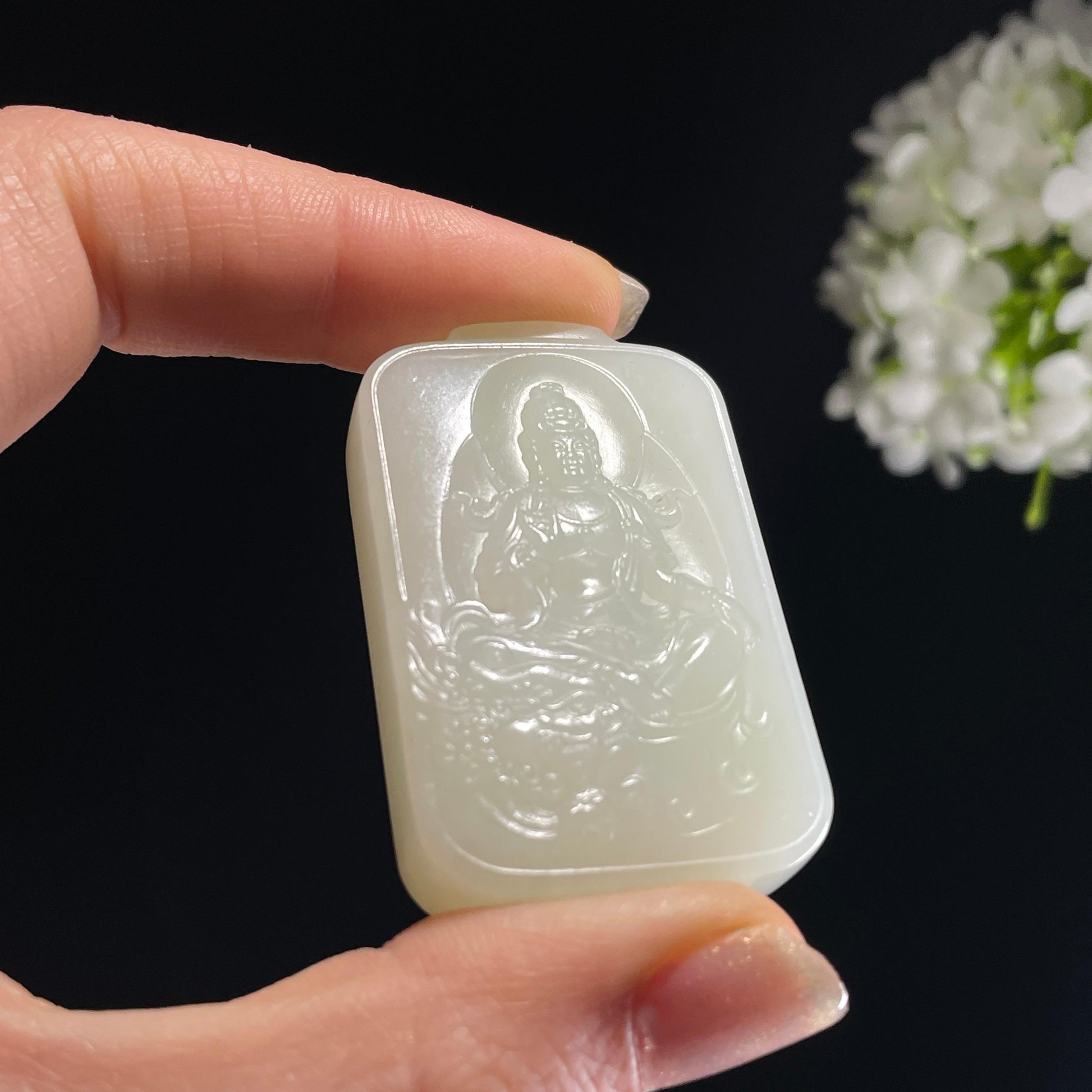 和田玉 “乘龙观音・护佑平安玉牌”（yc320183）