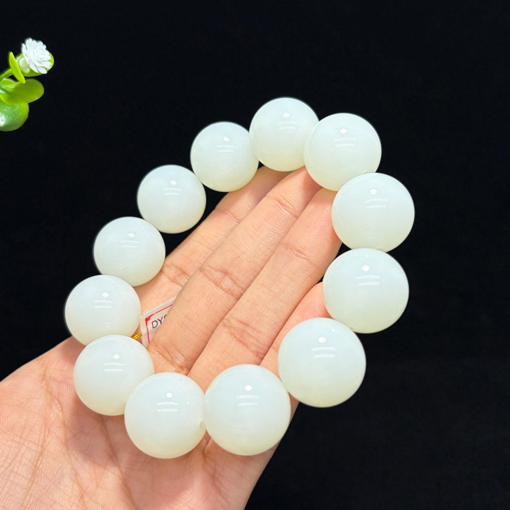 高品质和田羊脂白玉圆珠手串（yc773165）