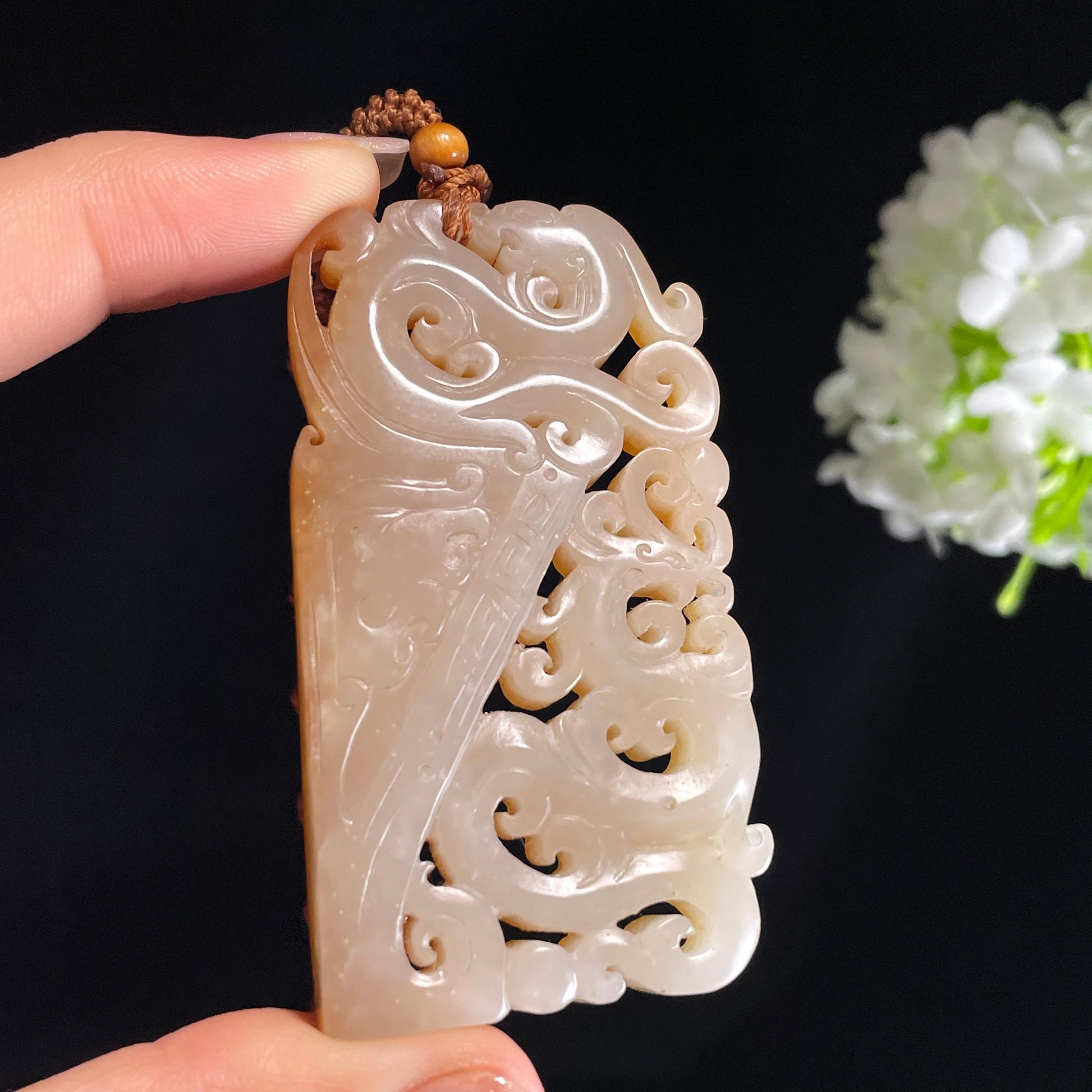 和田玉青白玉红皮籽料龙凤佩（yc413465）
