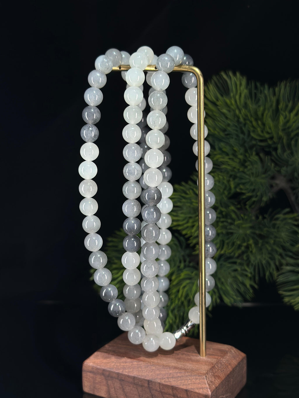 和田玉烟紫渐变圆珠项链（108颗）（yc694233）