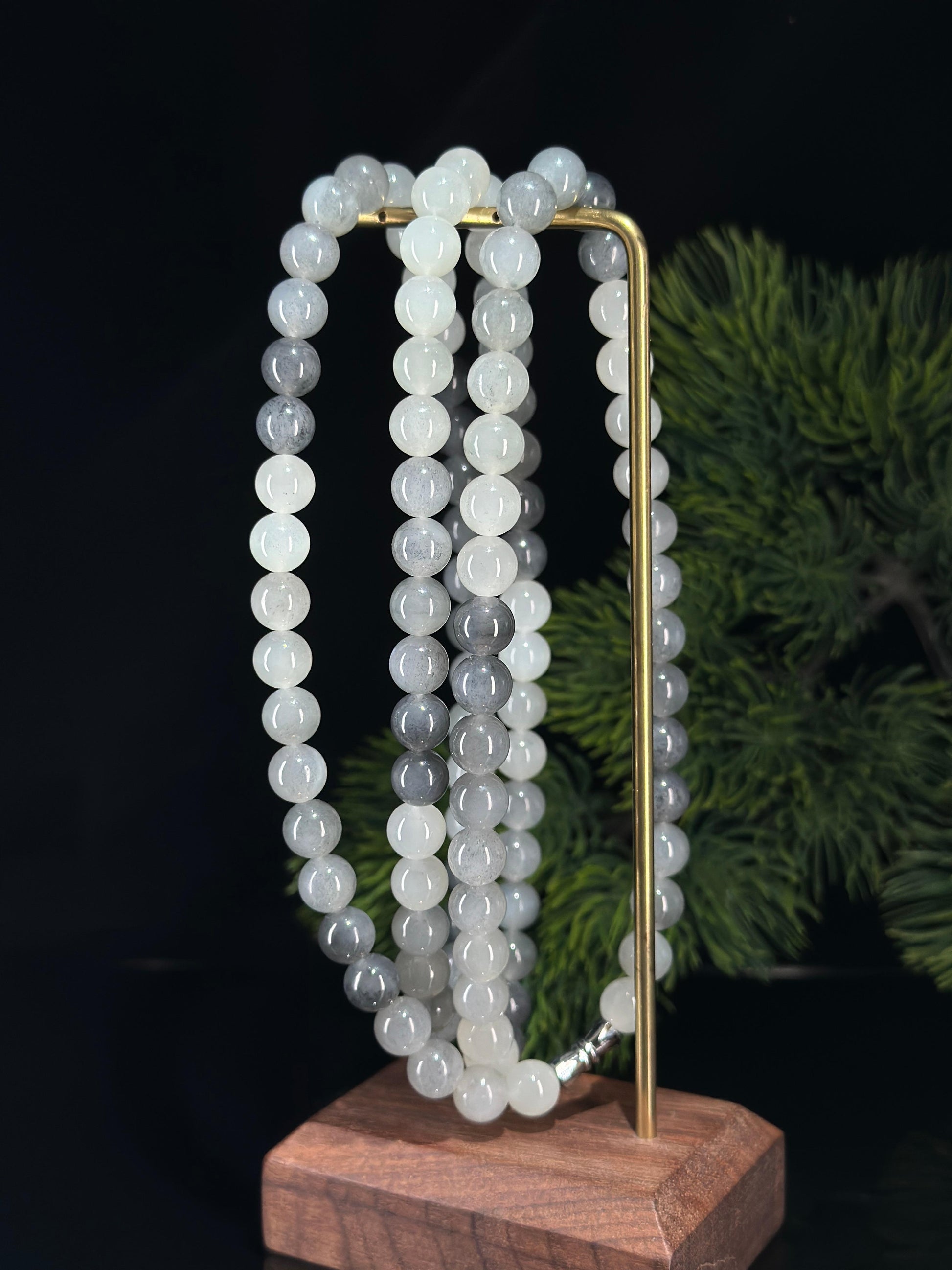 和田玉烟紫渐变圆珠项链（108颗）（yc694233）
