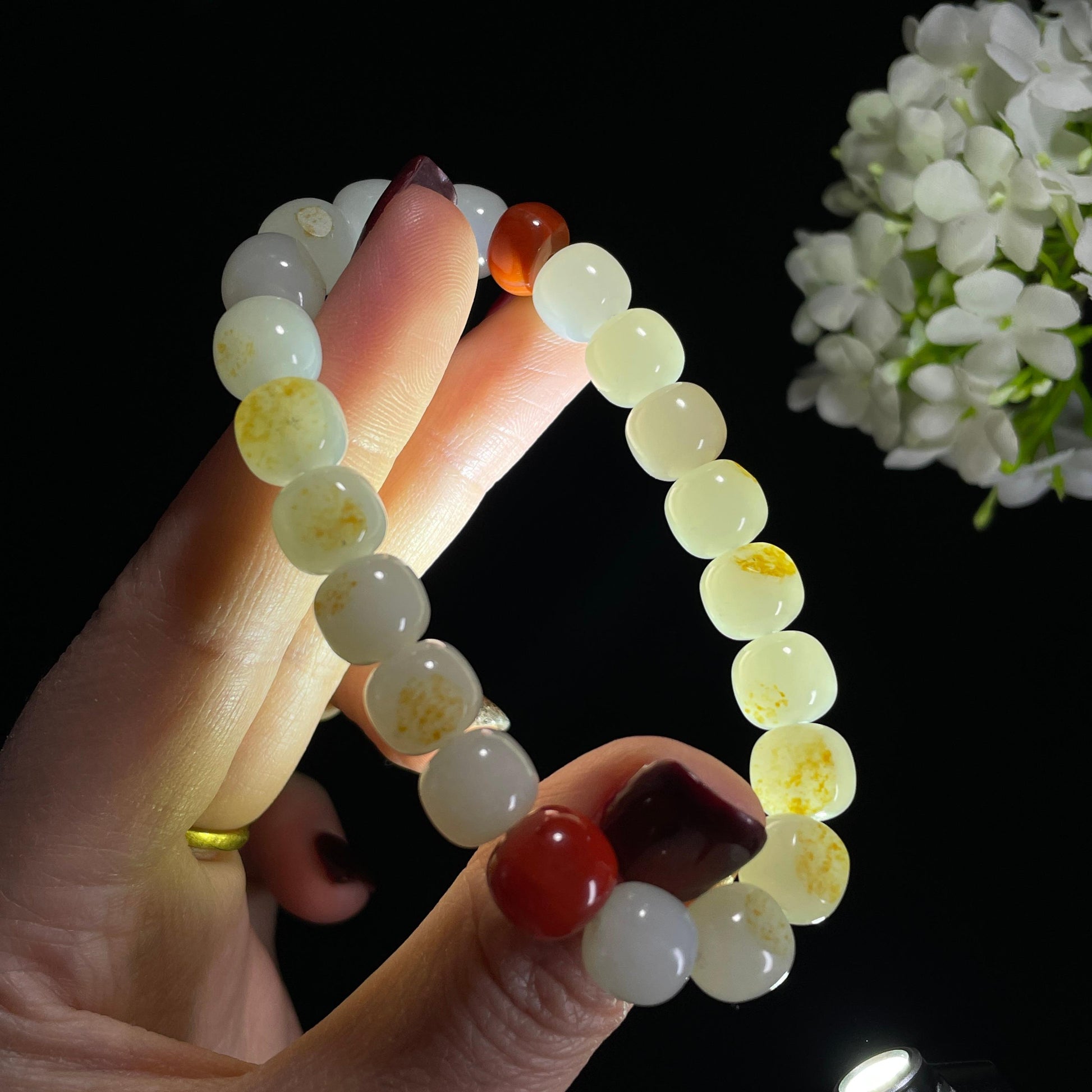 和田玉白玉洒金皮籽料手串（卡10）（yc335742）