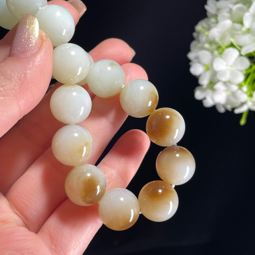 和田玉糖白玉圆珠手串（yc363662）