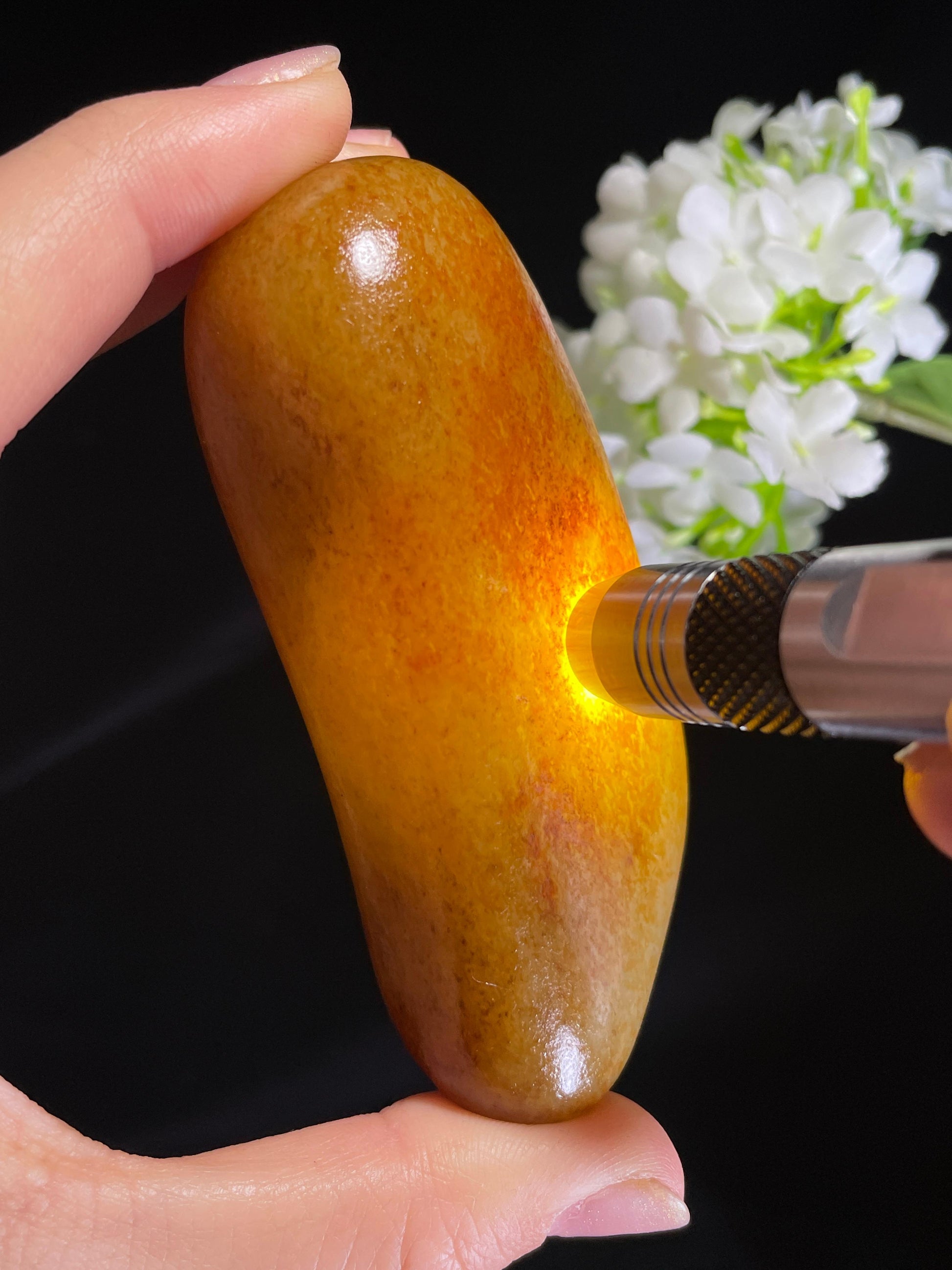 新疆天然和田玉籽料原石金包银手把件（yc272411）