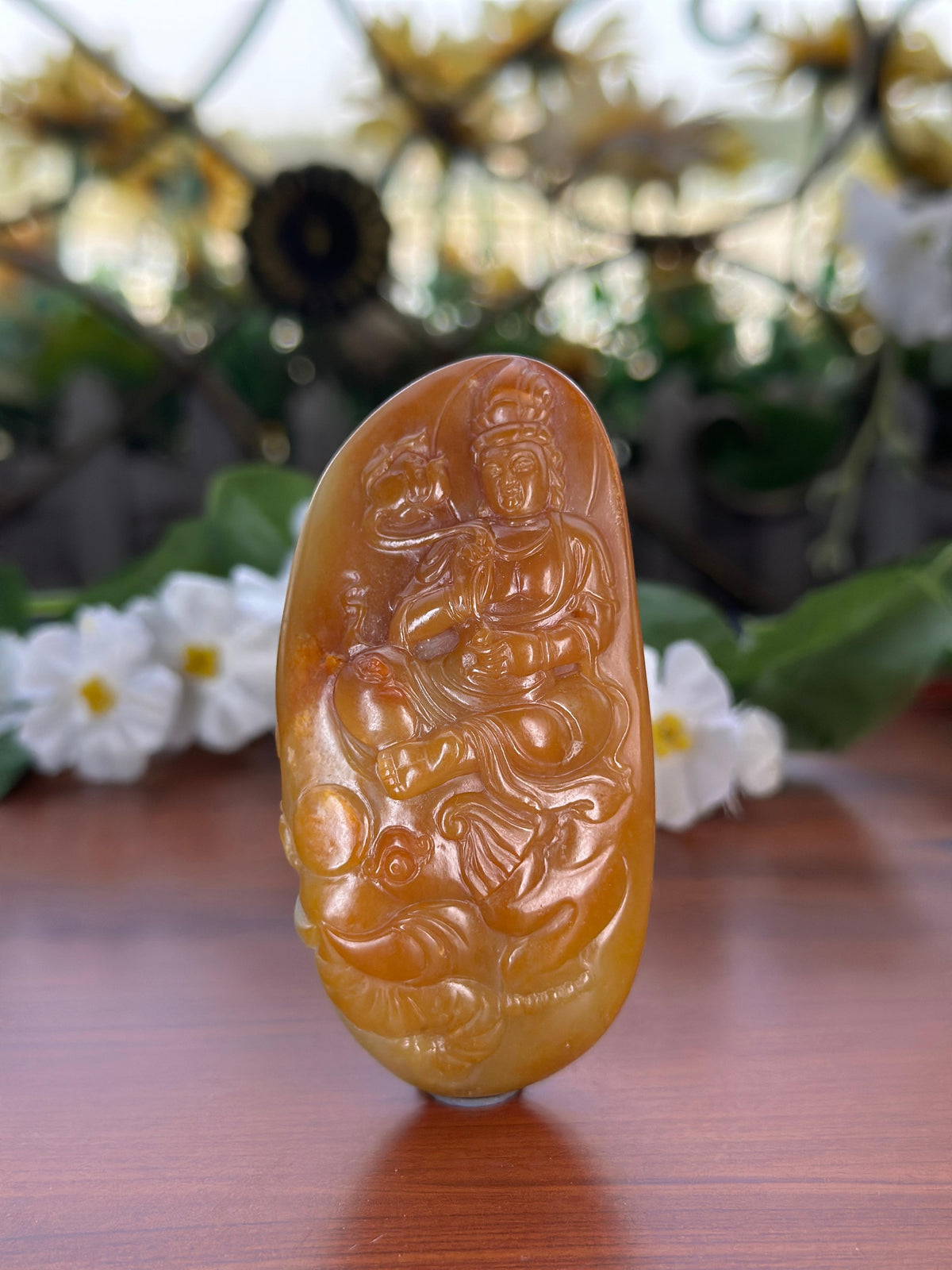 新疆和田玉精品红沁籽料普贤菩萨手把件（yc709496）