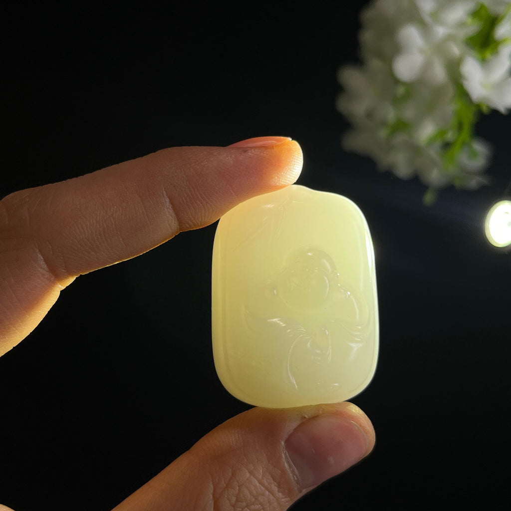 新疆天然羊脂白玉弥勒佛雕刻挂件（yc349427）