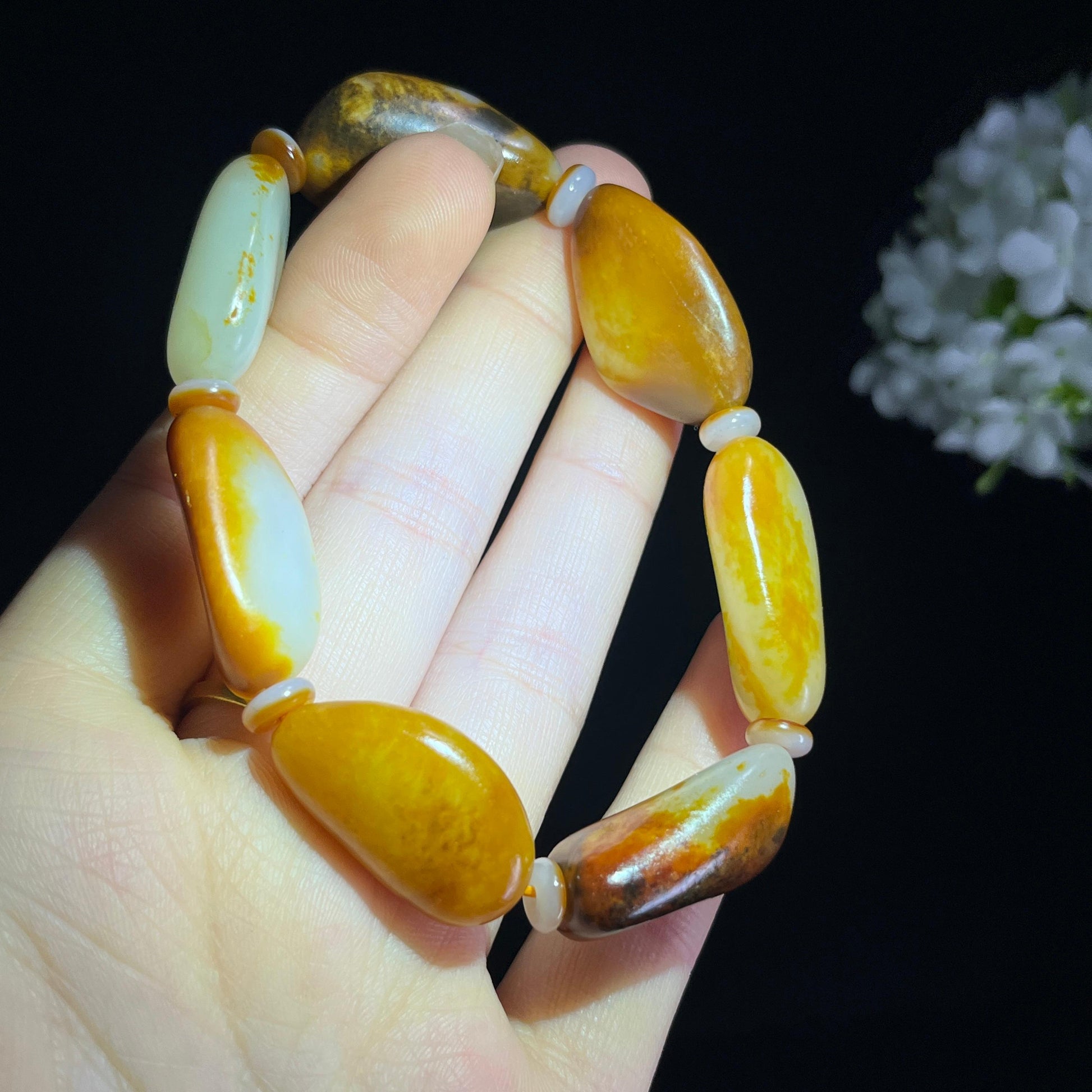 和田玉白玉洒金皮黄皮籽料手串（yc287874）