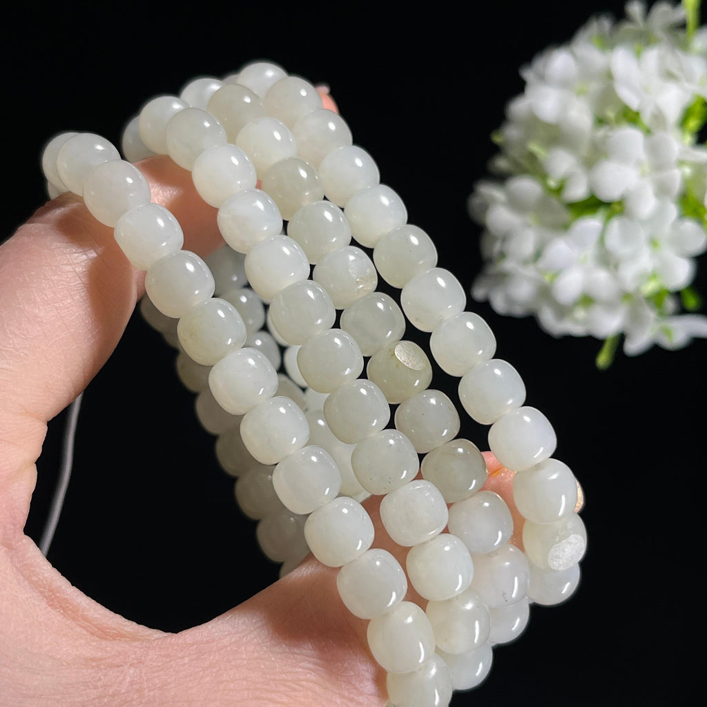 和田玉白玉老型珠带洒金皮手串/项链（卡8）（yc303473）