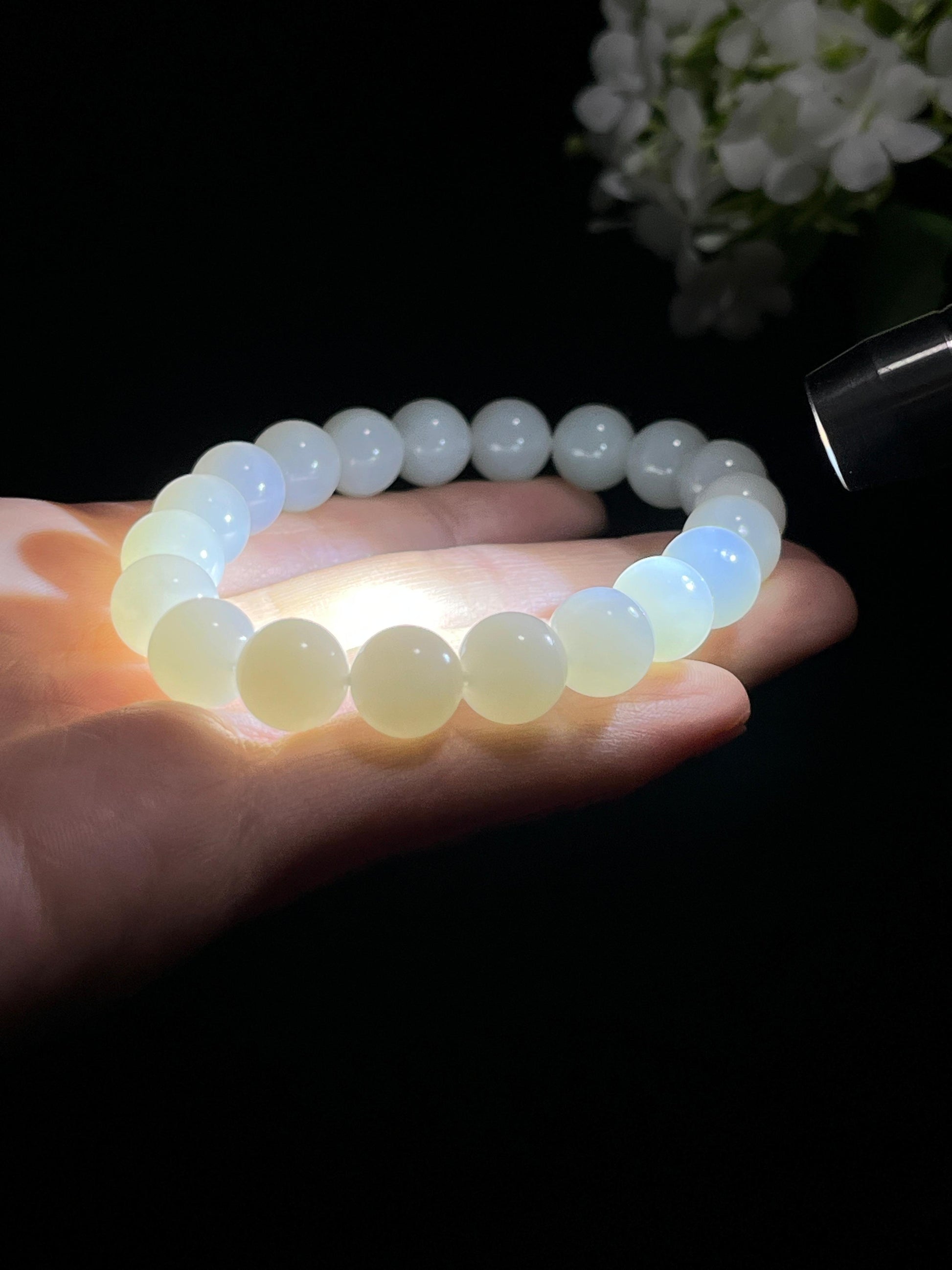 新疆天然和田玉白玉圆珠手串（yc258298）